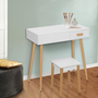 Voir la diapositive 4 : ID MARKET Coiffeuse scandinave LISA blanche miroir rabattable LED et tabouret