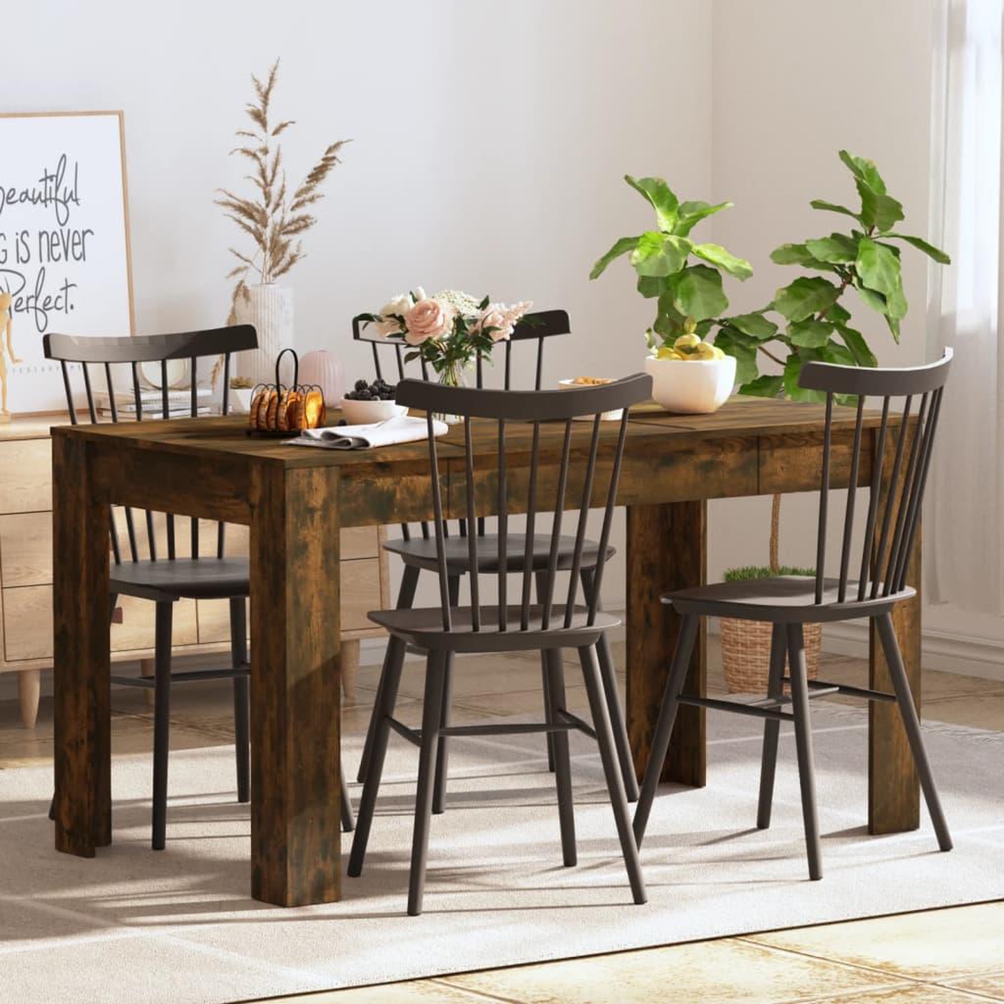 Voir la diapositive 1 : VIDAXL Table a manger chene fume 140x74,5x76 cm bois d'ingenierie