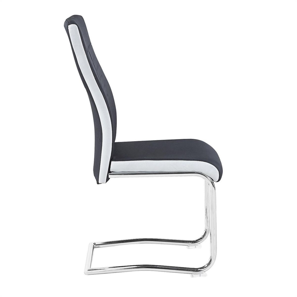 IDIMEX Lot de 4 chaises de salle à manger ou cuisine ALBA avec assise rembourrée et piètement chromé, revêtement en tissu noir et blanc