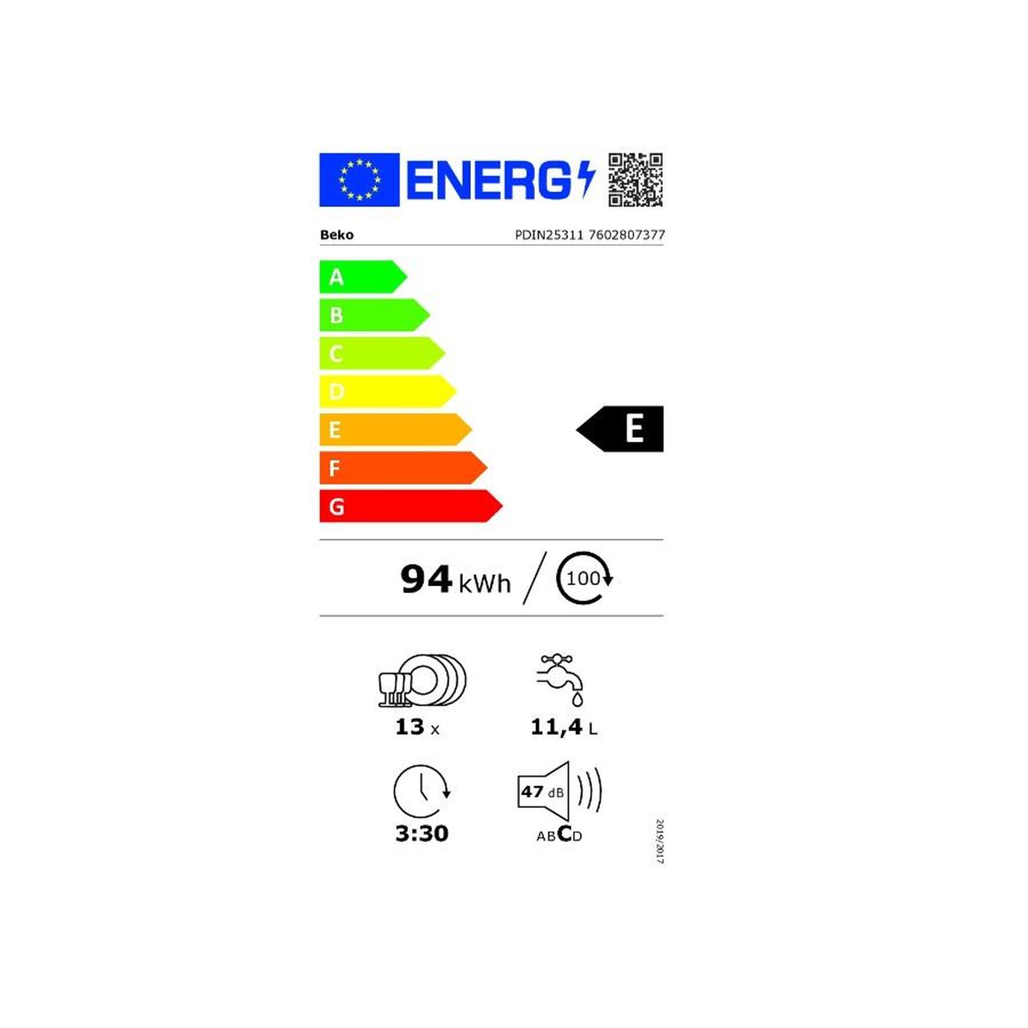 Voir la diapositive 2 : Beko Lave-vaisselle 60cm 13 couverts 47db tout intégrable - pdin25311