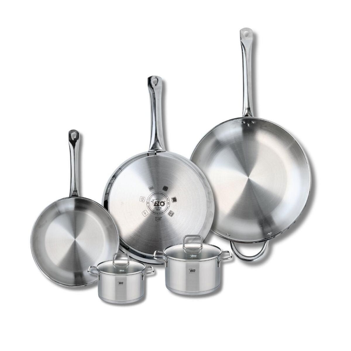 ELO Ensemble de 3 Poêles de cuisson 24, 28 et 32 cm et 2 faitouts 12 et 14 cm Elo Profi Citrin