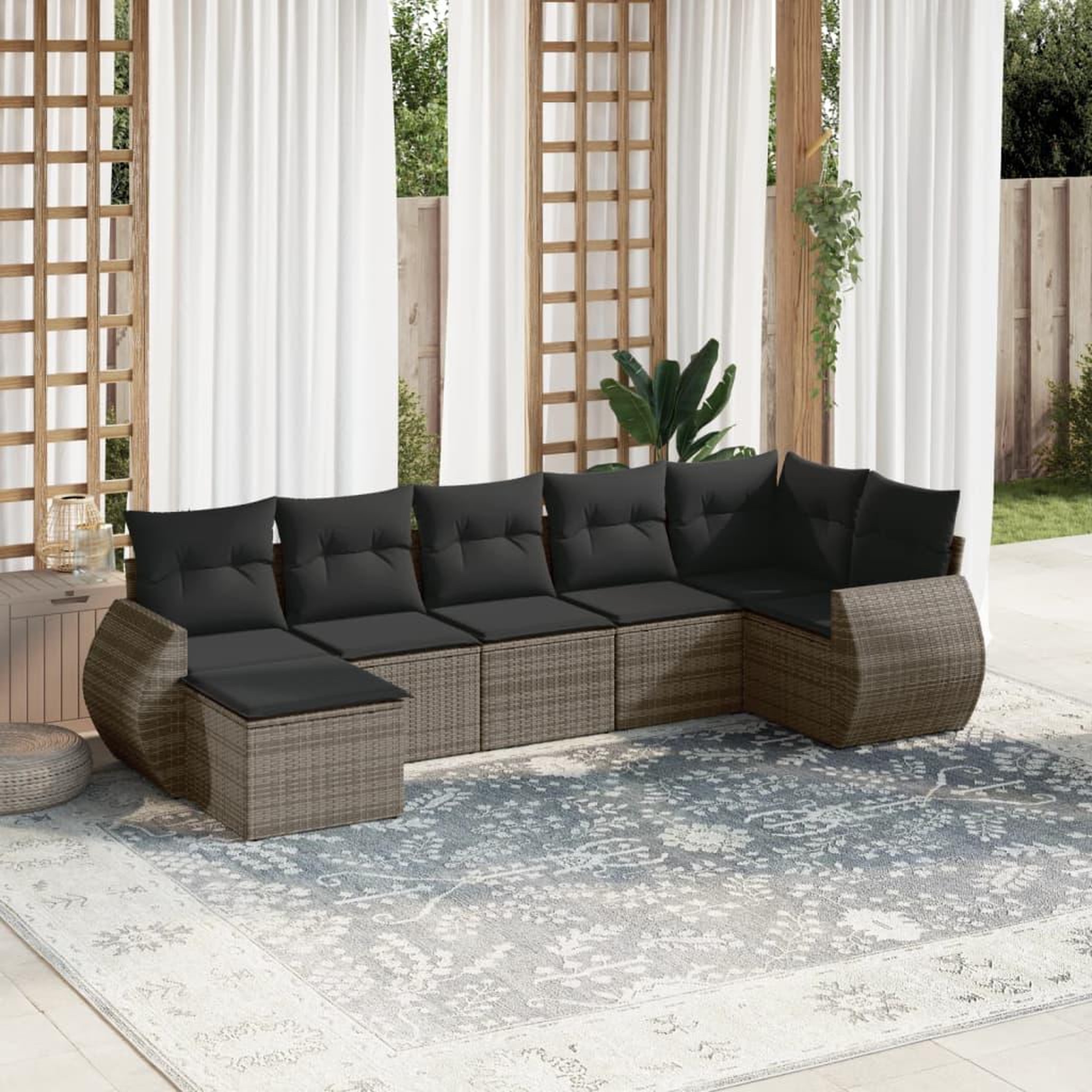 VIDAXL Salon de jardin avec coussins 7 pcs gris resine tressee