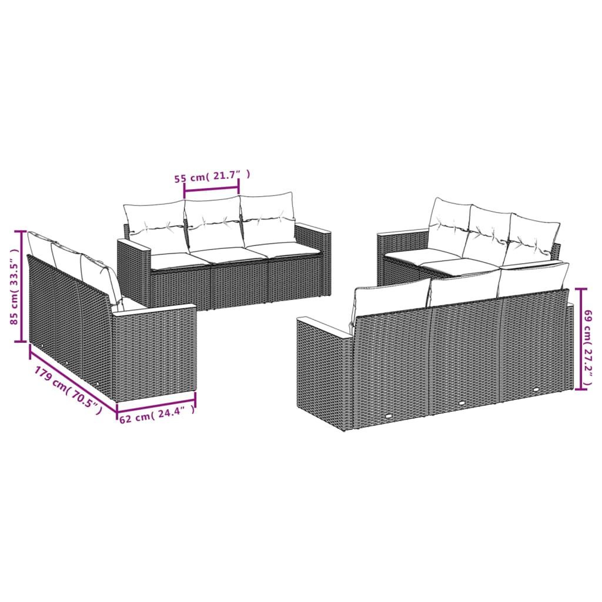 Voir la diapositive 4 : VIDAXL Salon de jardin avec coussins 12 pcs beige resine tressee