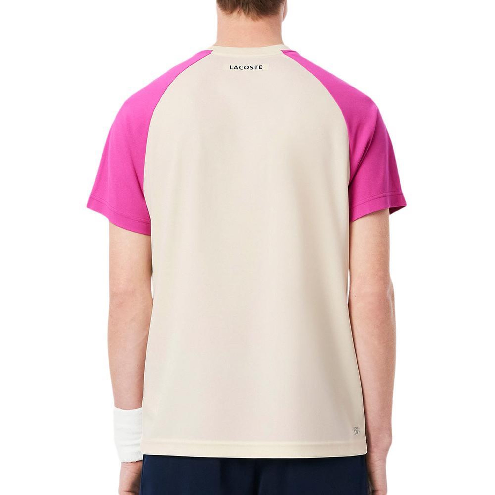 Voir la diapositive 2 : Lacoste T Shirt de Sport Beige/Rose Homme Lacoste Ultra Dry Block Tennis