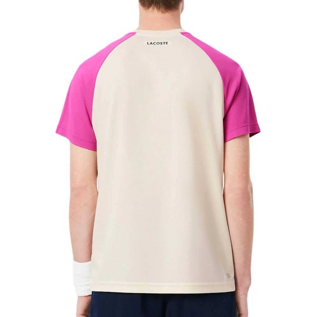 Lacoste T Shirt de Sport Beige/Rose Homme  acoste Ultra Dry Block Tennis