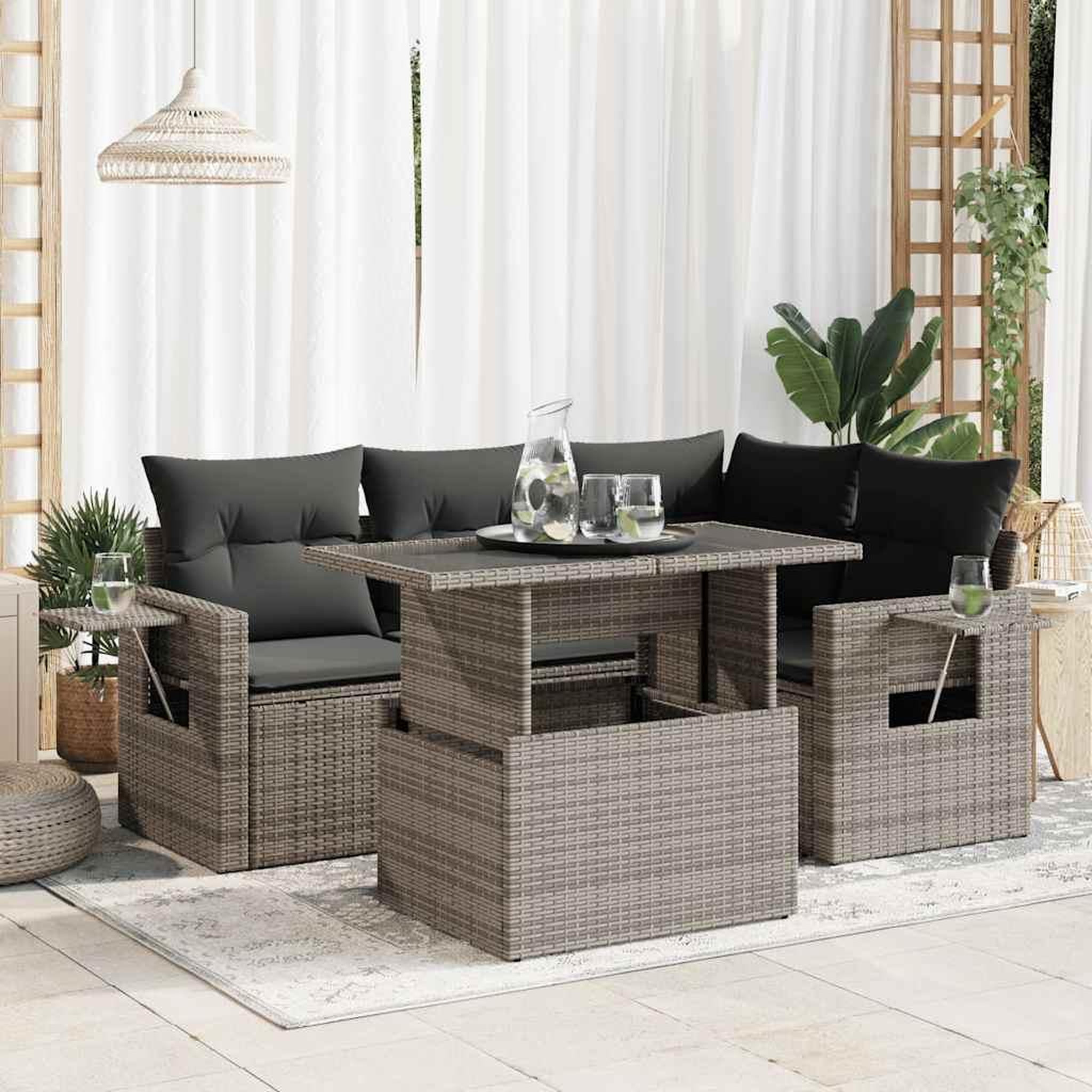 VIDAXL Salon de jardin 5 pcs avec coussins gris resine tressee
