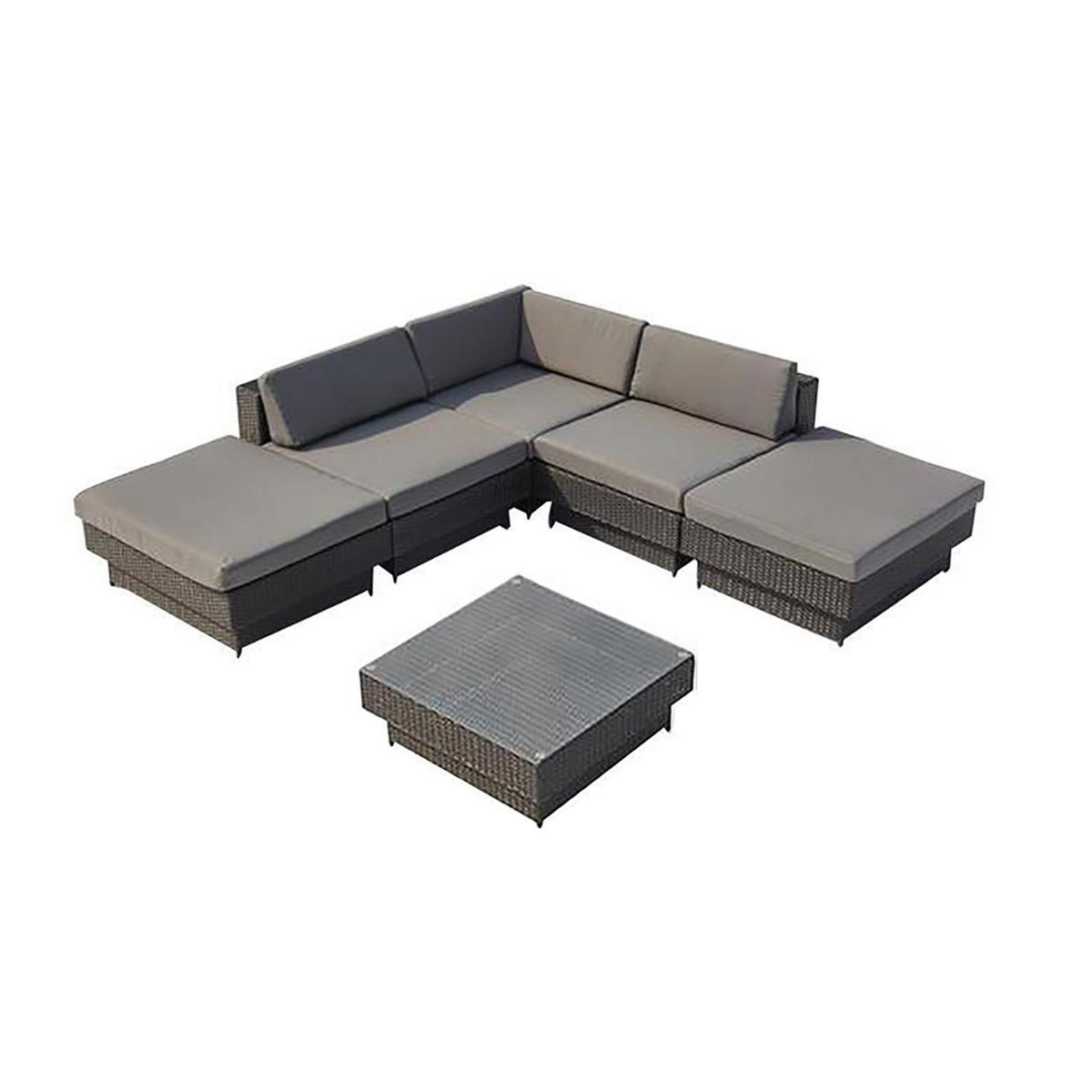 CONCEPT USINE Salon de jardin d'angle 5 places en résine tressée gris AMORGOS