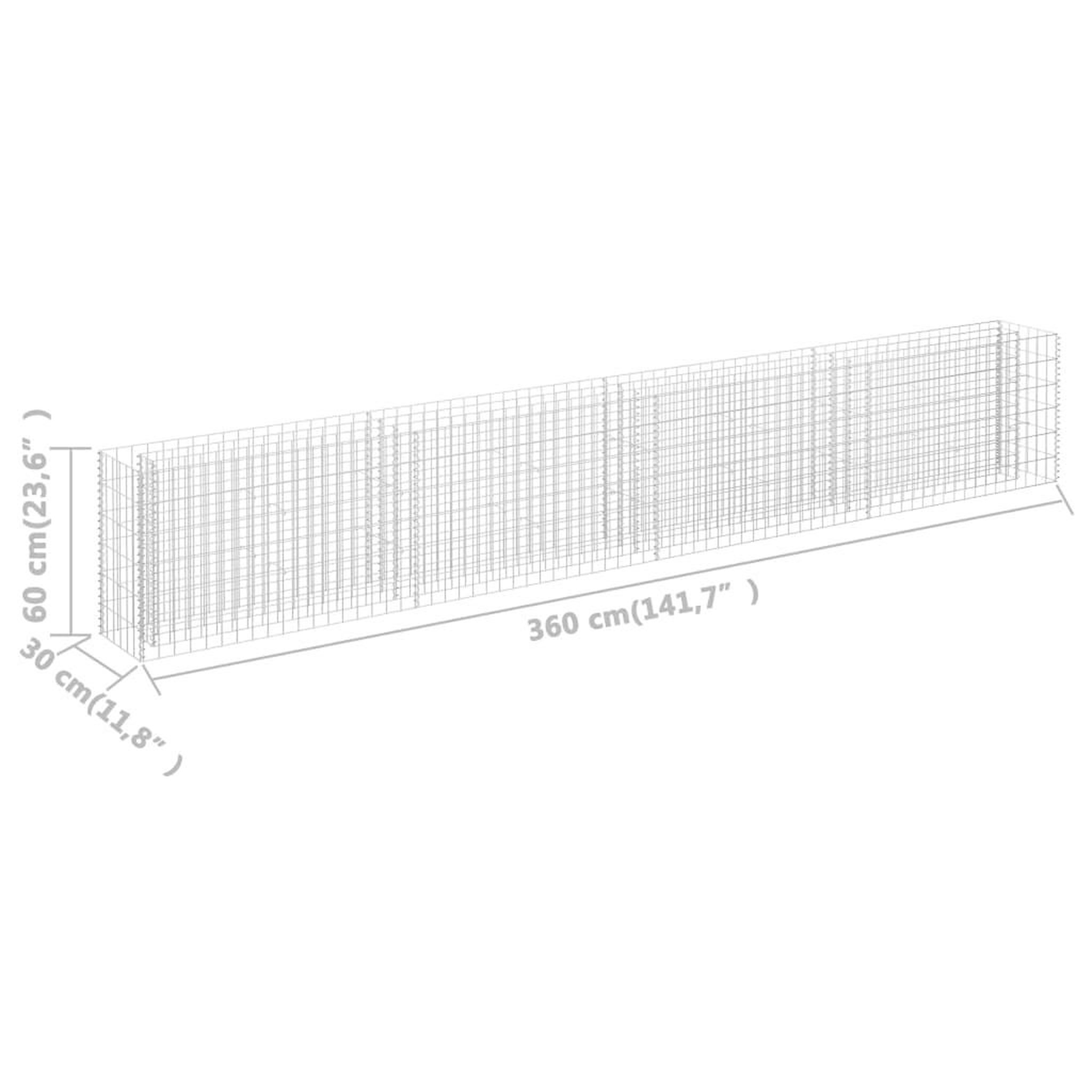 Voir la diapositive 6 : VIDAXL Lit sureleve a gabion Acier galvanise 360x30x60 cm