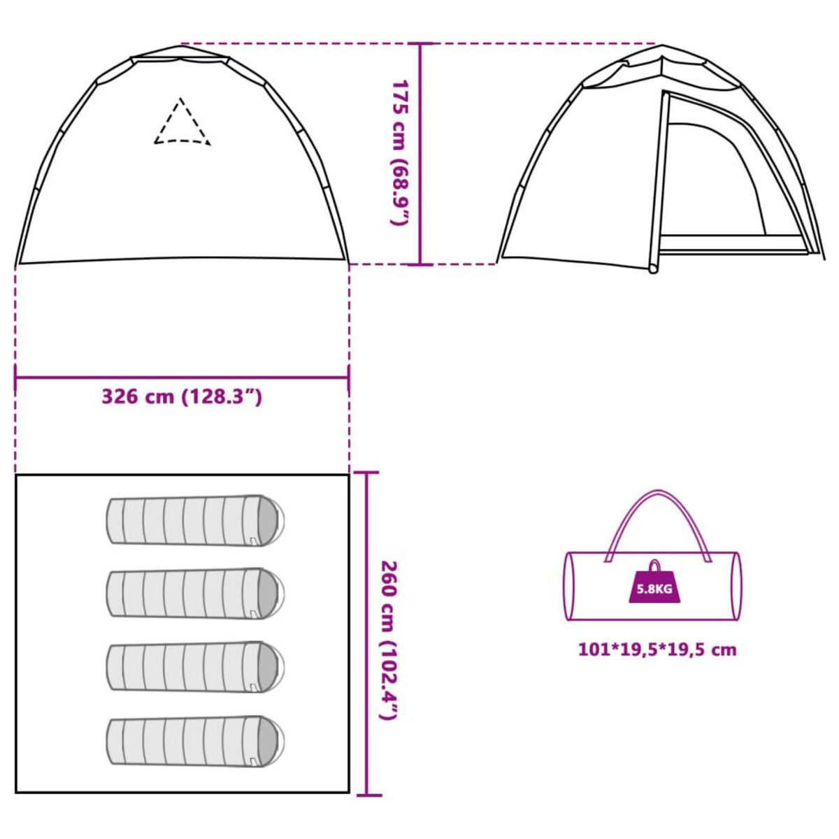 VIDAXL Tente de camping a dome 4 personnes liberation rapide