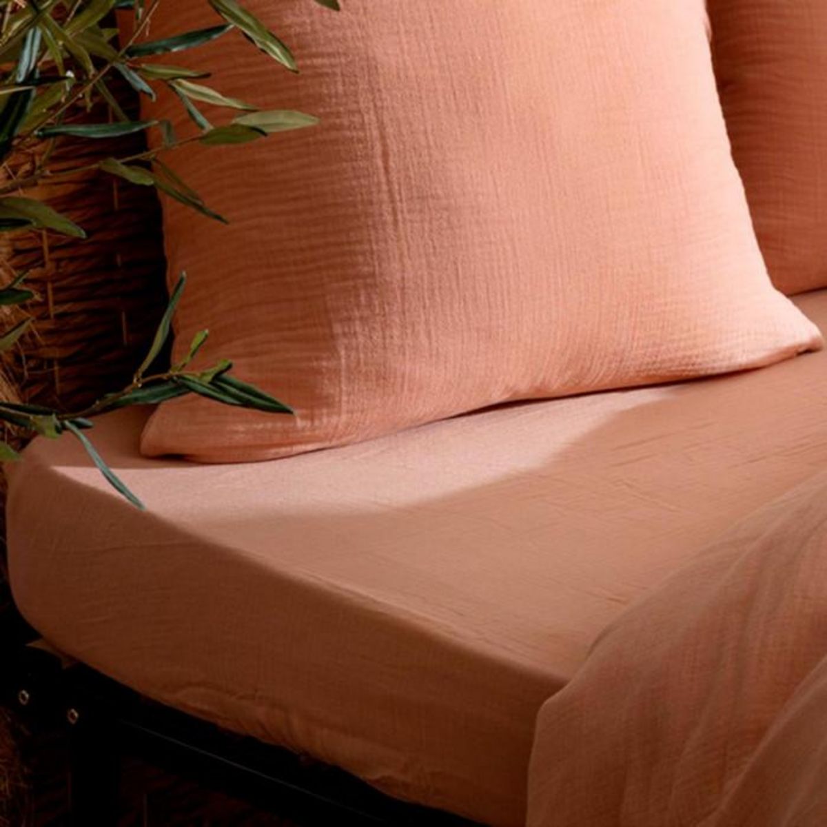 ATMOSPHERA Drap Housse en Gaze de Coton  Flora  140x190cm Rose