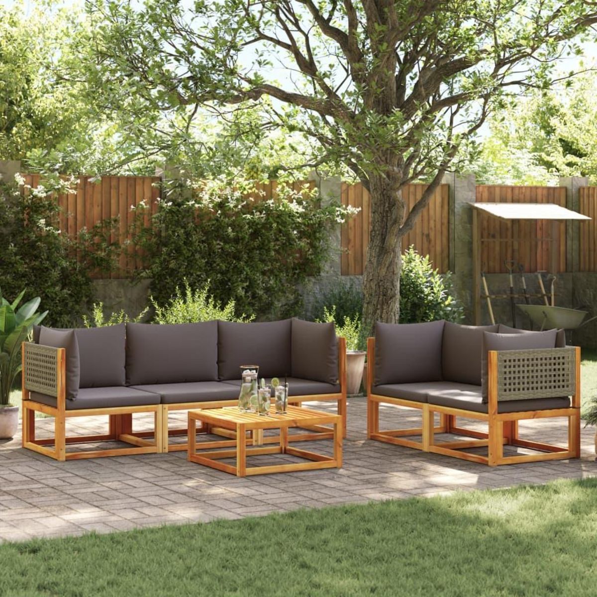 VIDAXL Salon de jardin avec coussins 6 pcs bois d'acacia solide