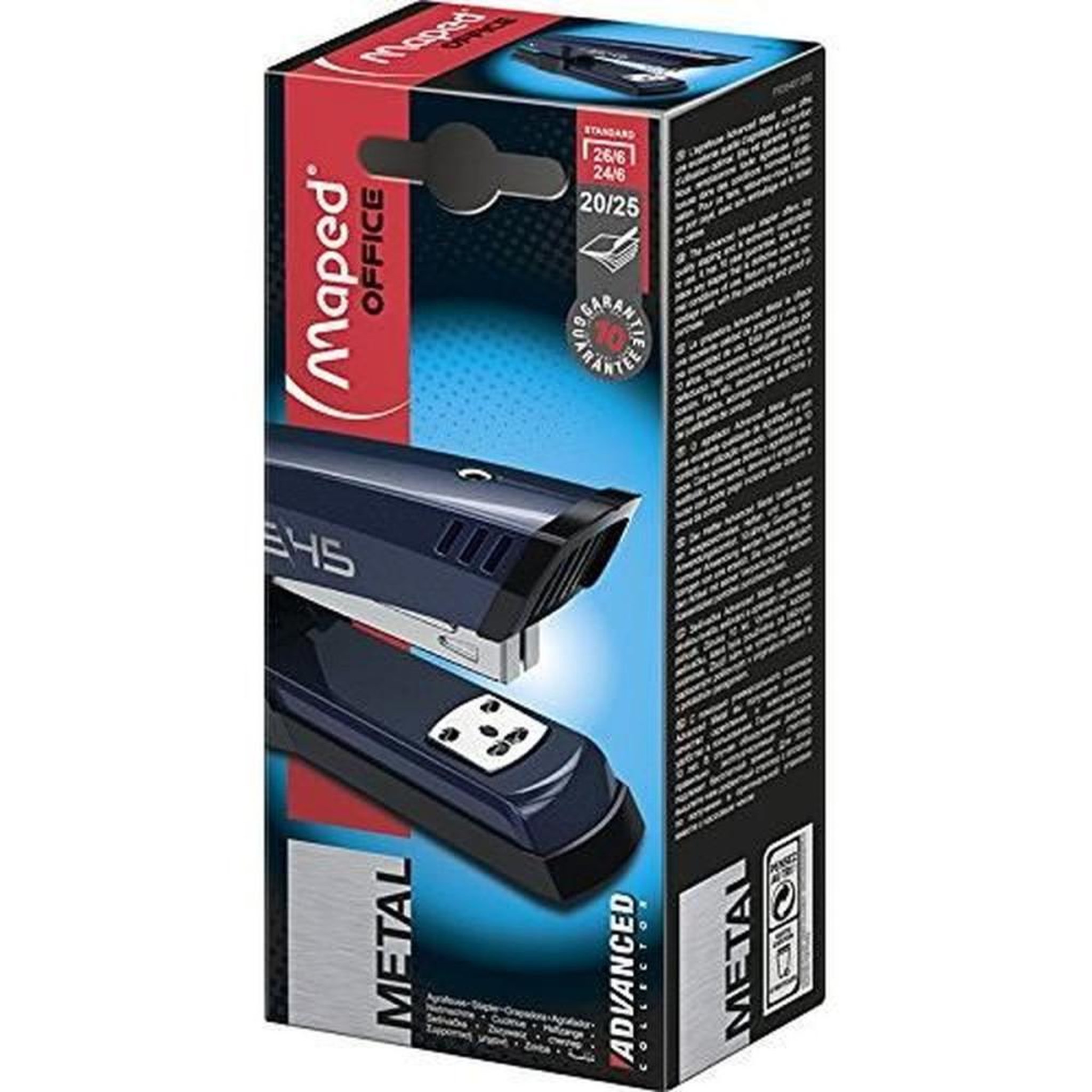MAPED Agrafeuse de bureau métal 180° 1 point compatible 24/6 et 26/6 jusqu'à 25 feuilles bleu nuit