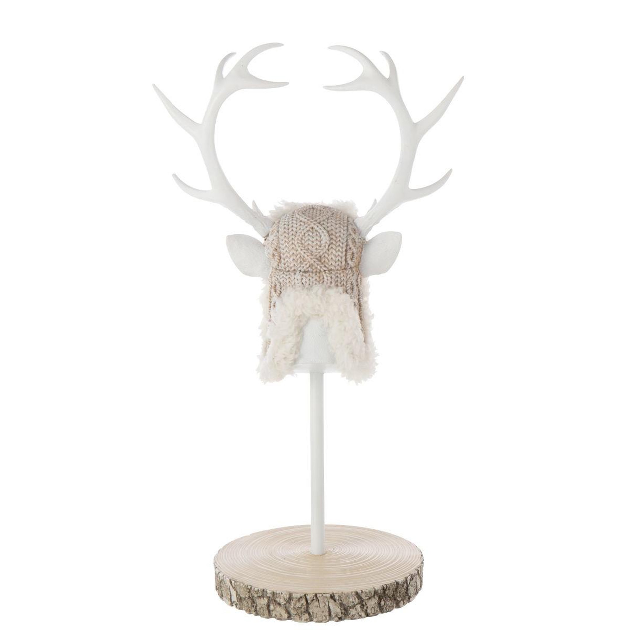 Voir la diapositive 3 : J-LINE Tête de cerf sur socle  imitation fourrure  52cm écru