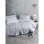 GENERIQUE Parure de lit - 1 housse de couette 140 x 200cm + 1 taies d'oreiller 60 x 60 cm - Satin - Imprimé rayures Gris