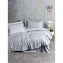 Voir la diapositive 1 : GENERIQUE Parure de lit - 1 housse de couette 140 x 200cm + 1 taies d'oreiller 60 x 60 cm - Satin - Imprimé rayures Gris