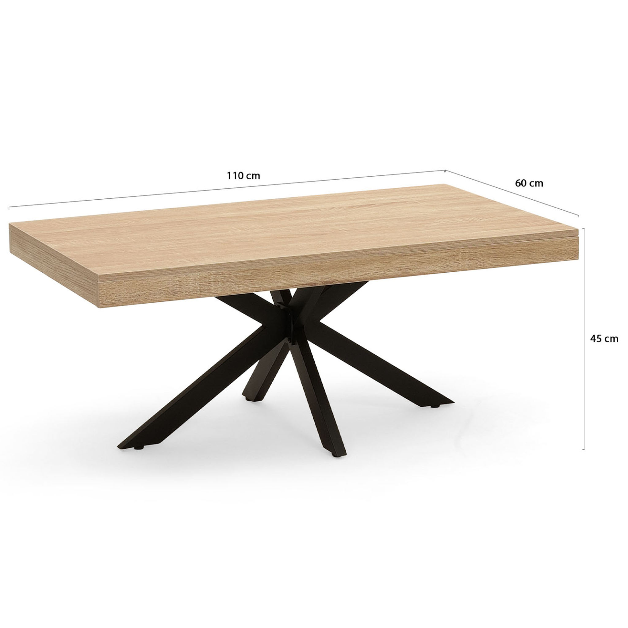 Voir la diapositive 4 : ID MARKET Table basse rectangulaire alix 110 cm pied araignée bois et noir
