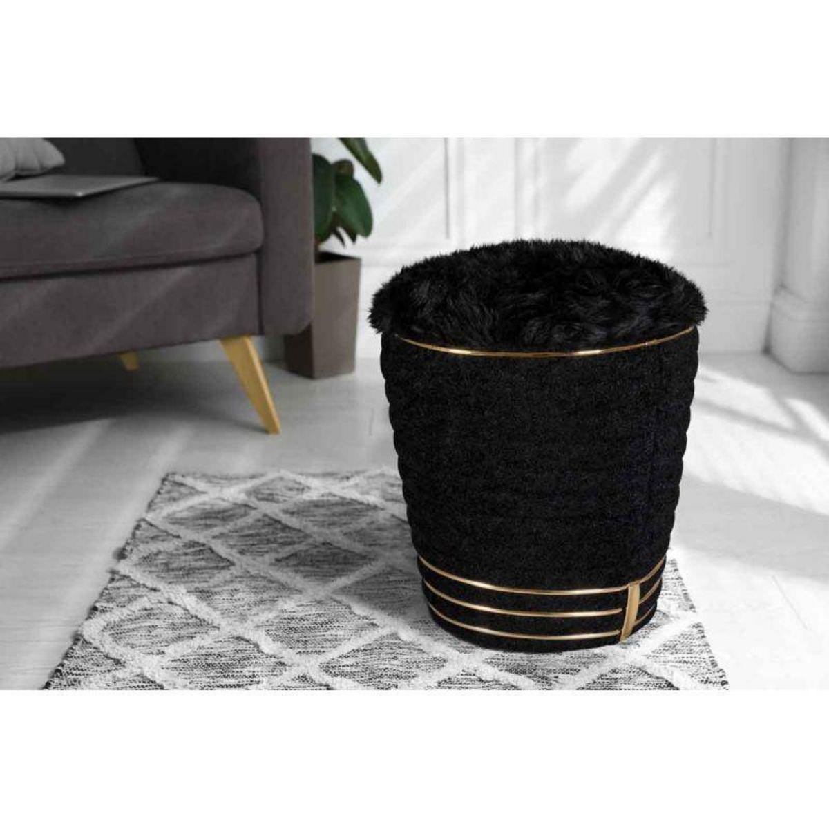 Paris Prix Tabouret Déco en Tissu  Doric  50cm Noir & Or