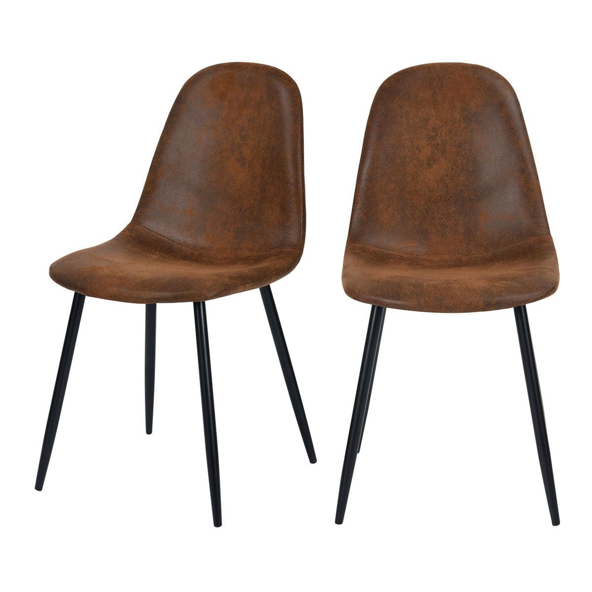 Voir la diapositive 2 : MAISON PAVANE Lot de 2 chaises en microfibre marron effet vieilli-malrik