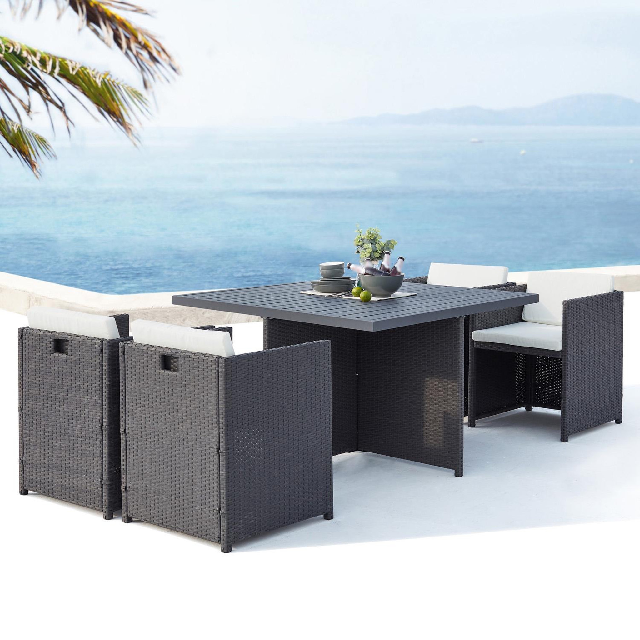 Voir la diapositive 2 : CONCEPT USINE Table et chaise 4 places encastrables alu résine gris-blanc sunset