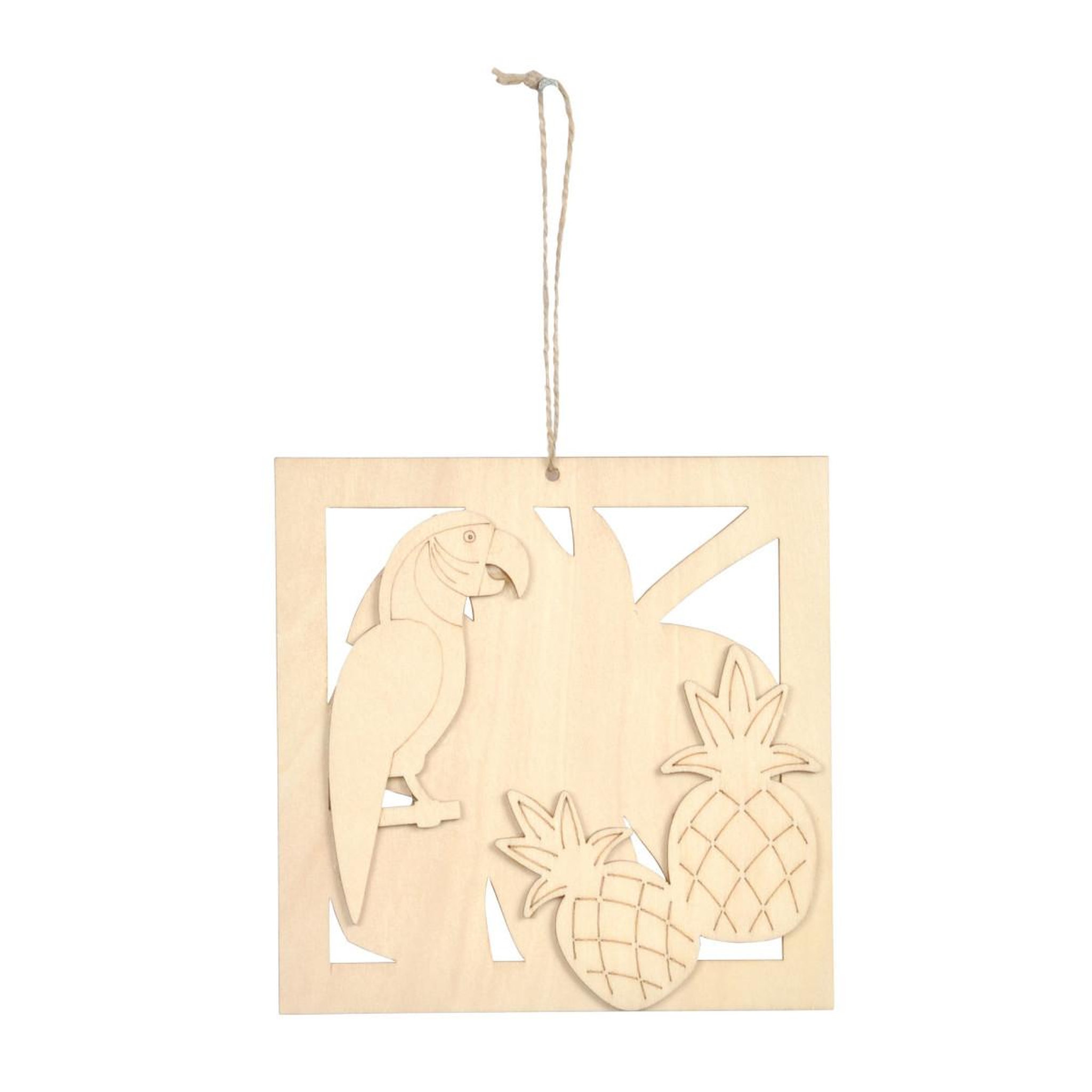 Voir la diapositive 2 : HOMEA Décoration en Bois  Ananas & Perroquet  15cm Naturel