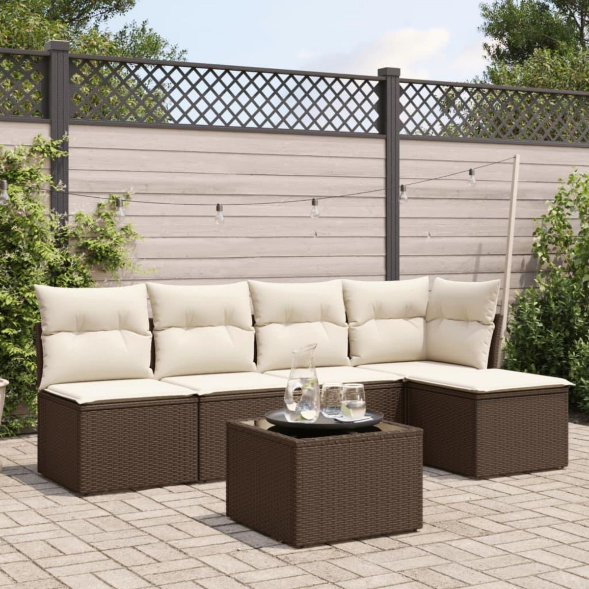 VIDAXL Salon de jardin avec coussins 6 pcs marron resine tressee