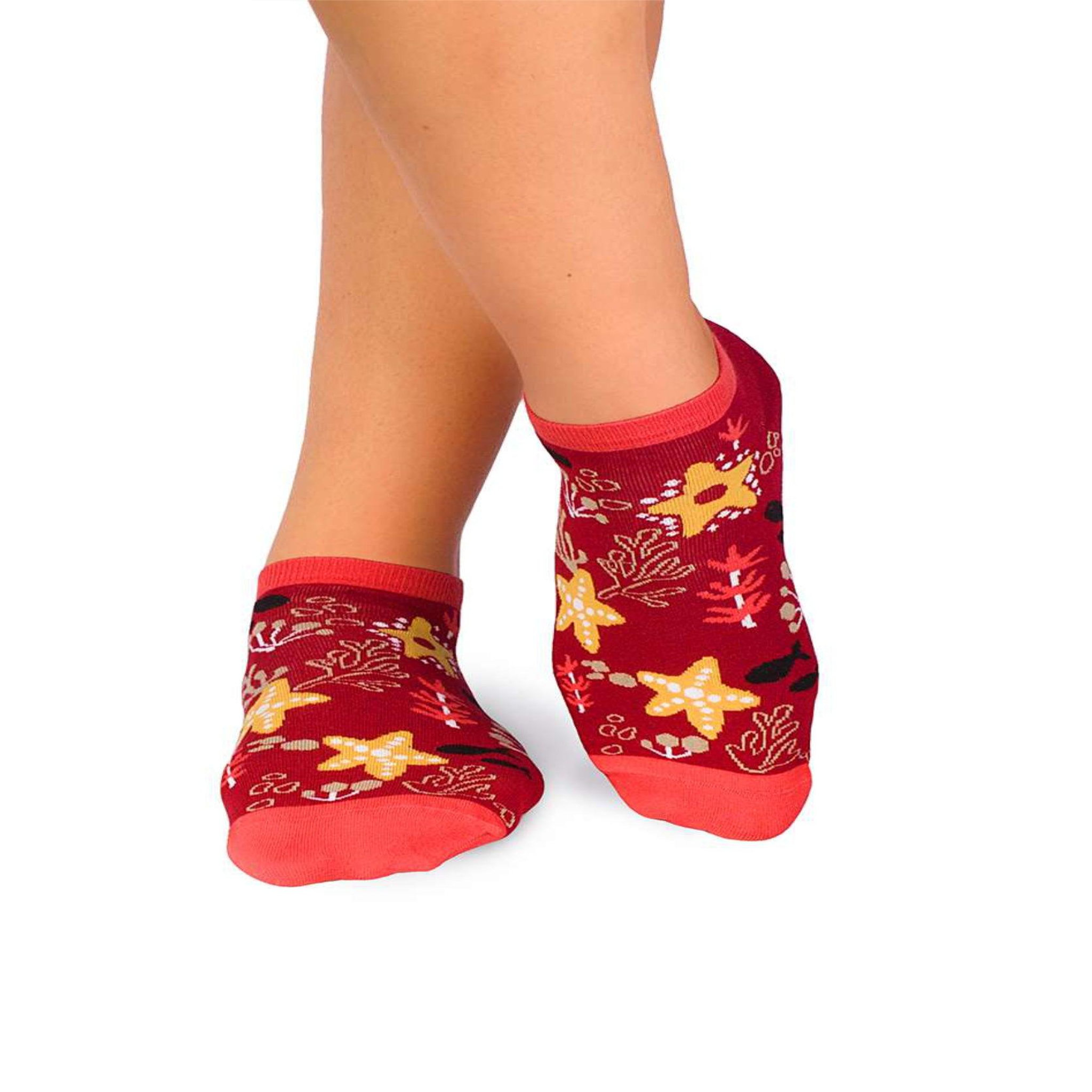 PIRIN HILL Socquettes coton bio étoiles de mer - rouges. Coloris disponibles : Rouge