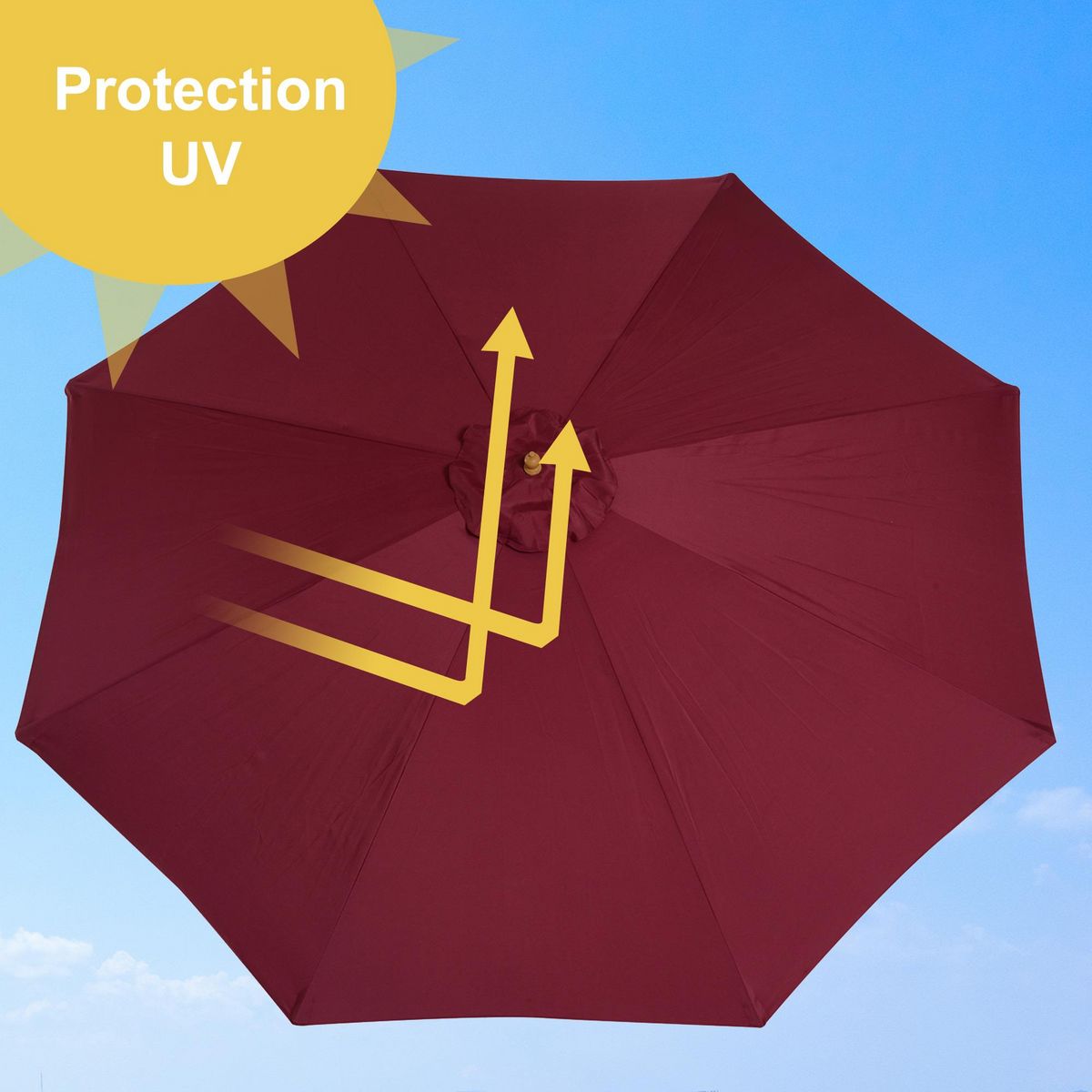 OUTSUNNY Outsunny Parasol droit en bois polyester haute densité protection solaire Ø 3 x 2,5 m rouge