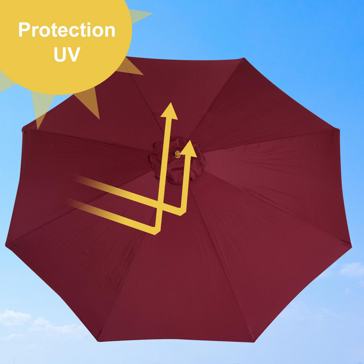 OUTSUNNY Outsunny Parasol droit en bois polyester haute densité protection solaire Ø 3 x 2,5 m rouge