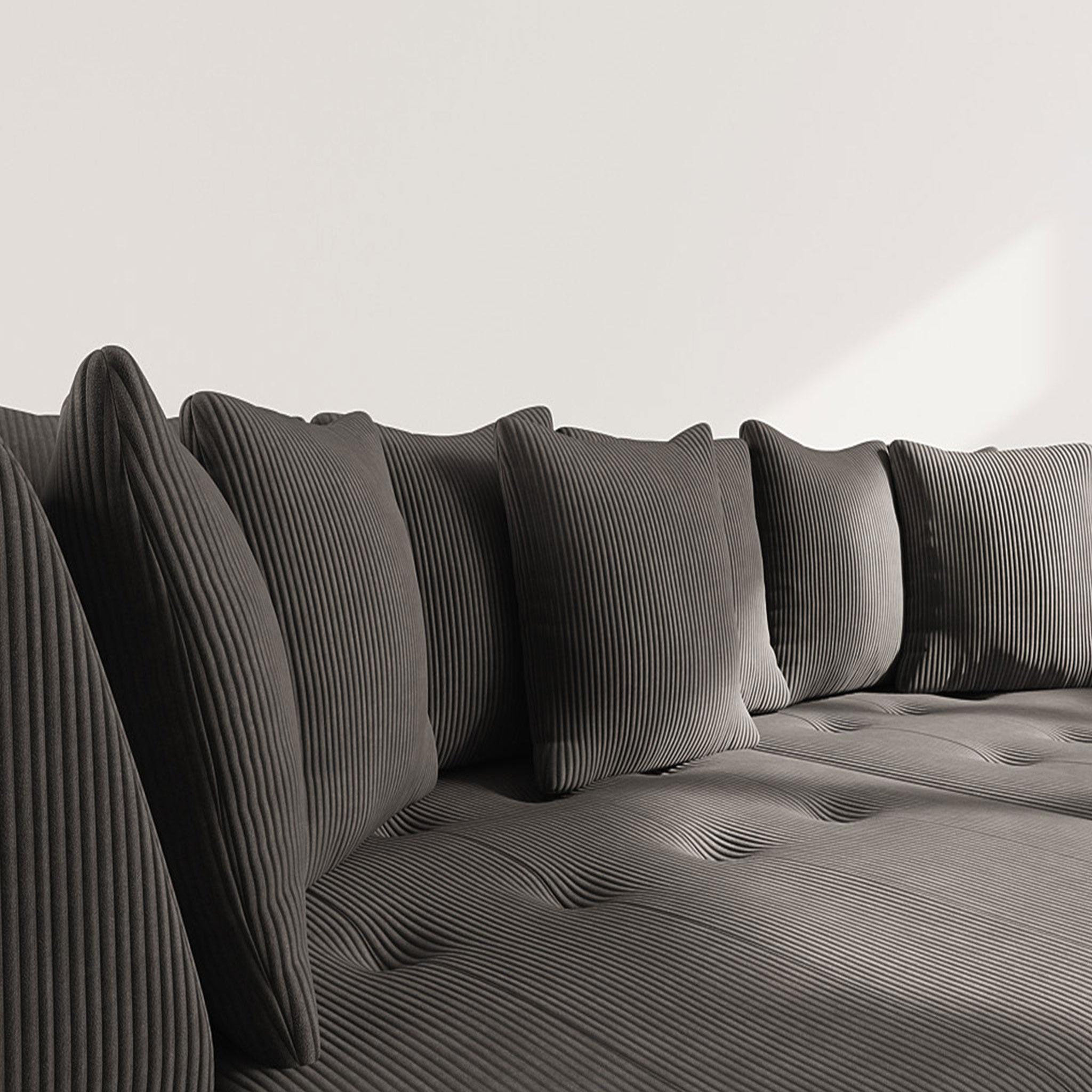 Voir la diapositive 3 : LISA DESIGN Onyx - canapé droit 4 places avec double méridienne - assise profonde - en velours côtelé