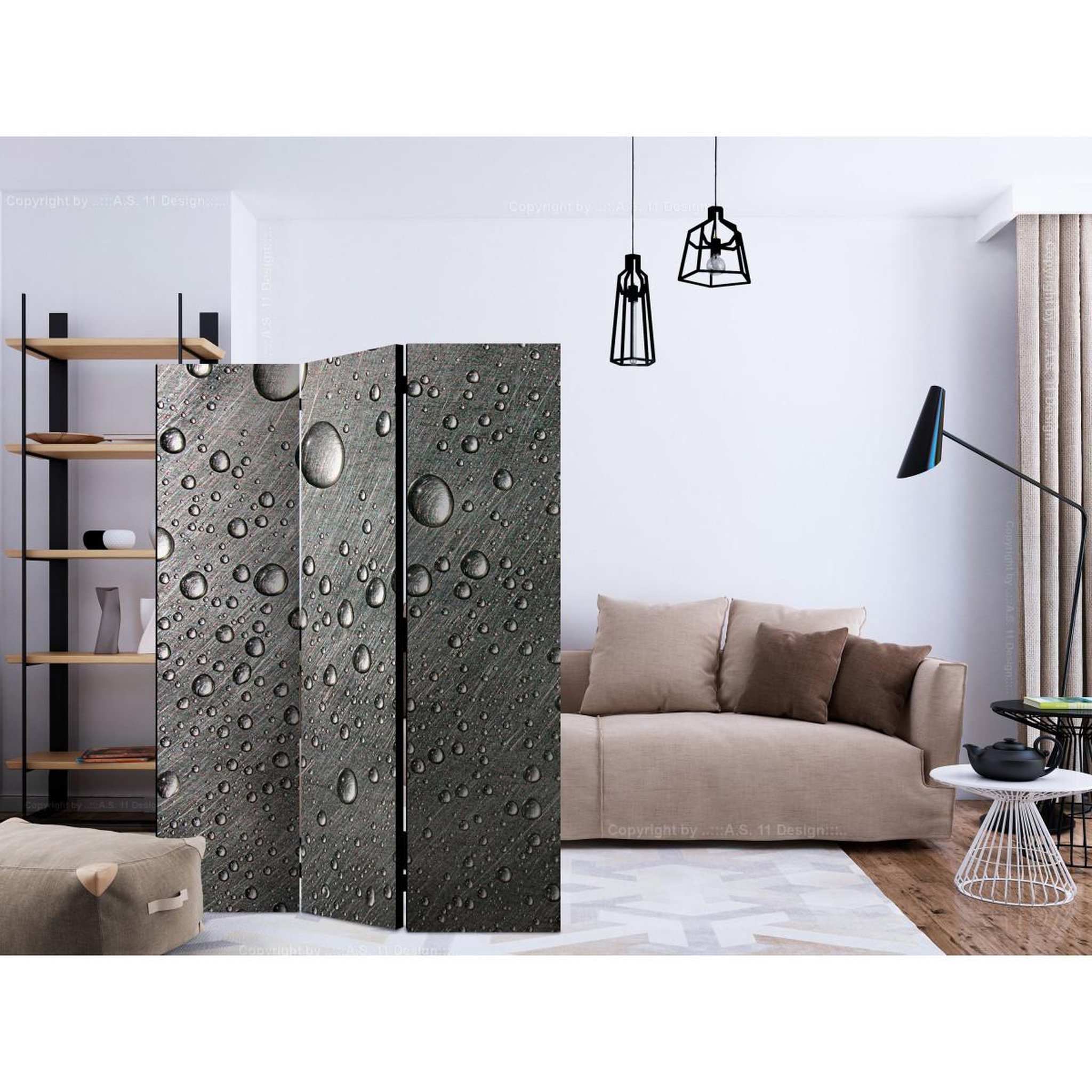 Voir la diapositive 2 : Paris Prix Paravent 3 volets  steel surface with water drops  135x172cm