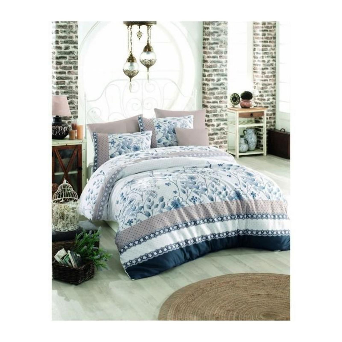 GENERIQUE Parure de lit - 1 housse de couette 220 x 240 cm + 2 taies d'oreiller 60 x 60 cm - 100% coton renforcé - Bleu