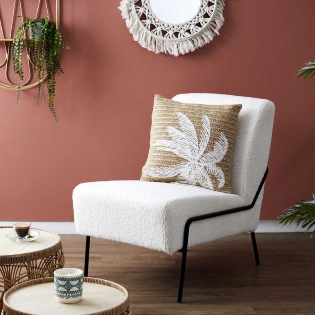 Paris Prix Coussin Déco  Palmier  40x40cm Naturel & Blanc