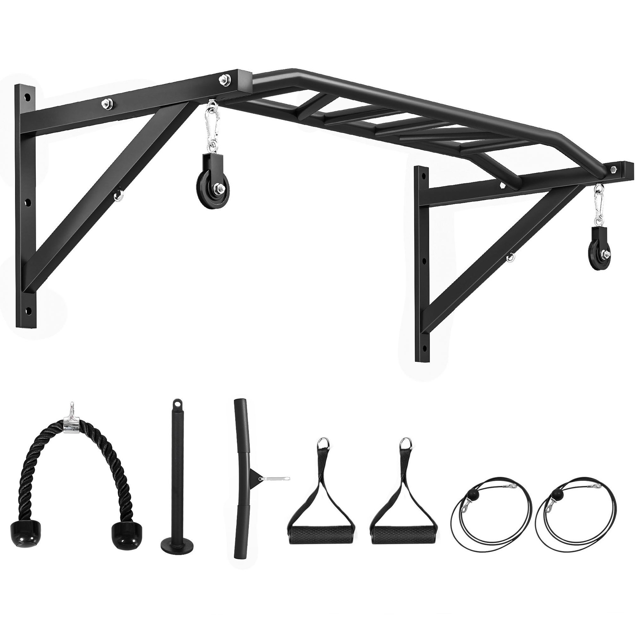 HOMCOM Barre de traction murale multi-prise avec accessoires et kit complet installation max. 200 kg acier noir
