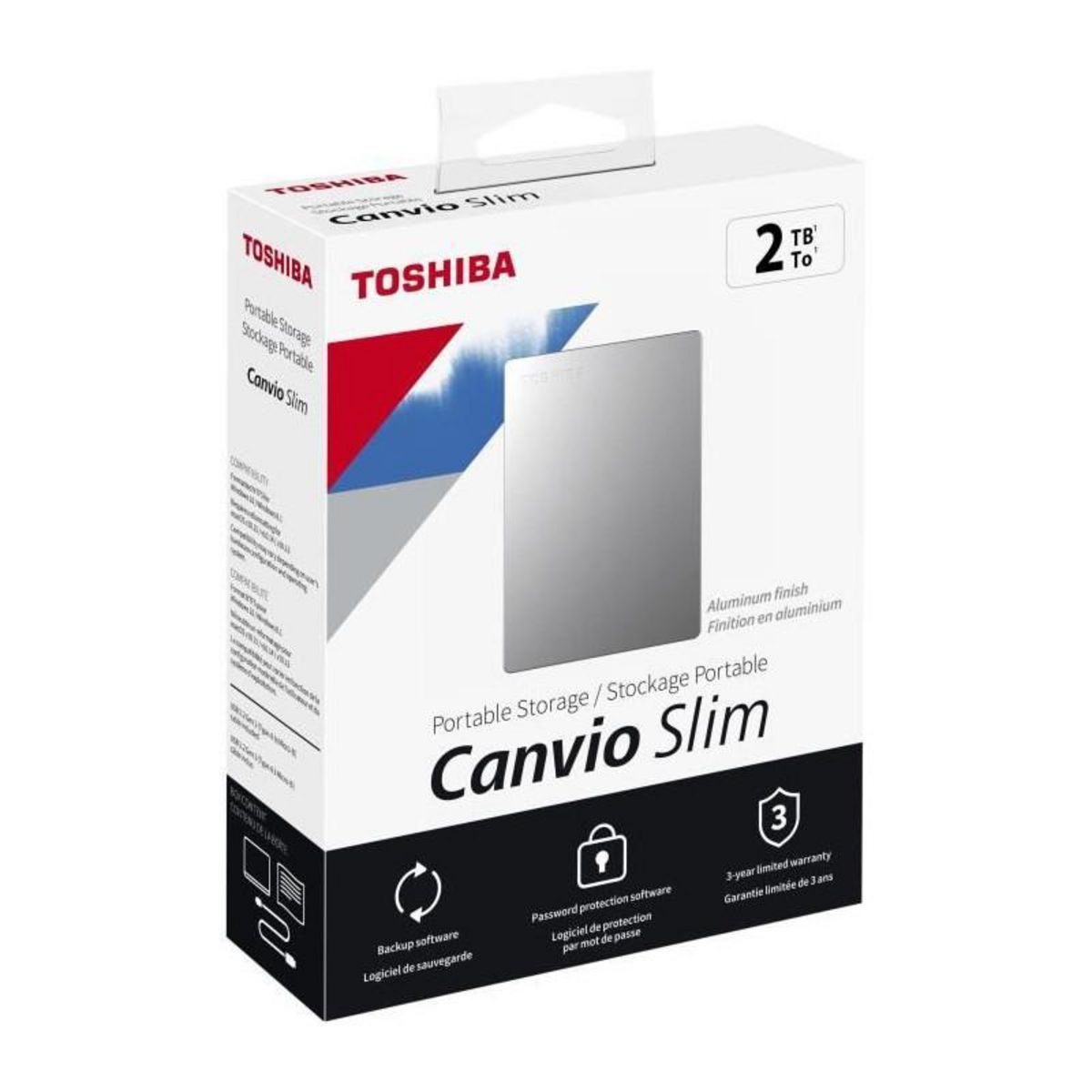 Toshiba Disque dur externe - TOSHIBA - Canvio Slim - 2 To - Argent