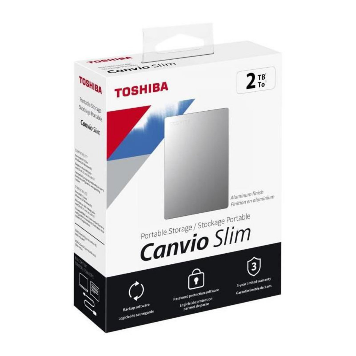 Toshiba Disque dur externe - TOSHIBA - Canvio Slim - 2 To - Argent