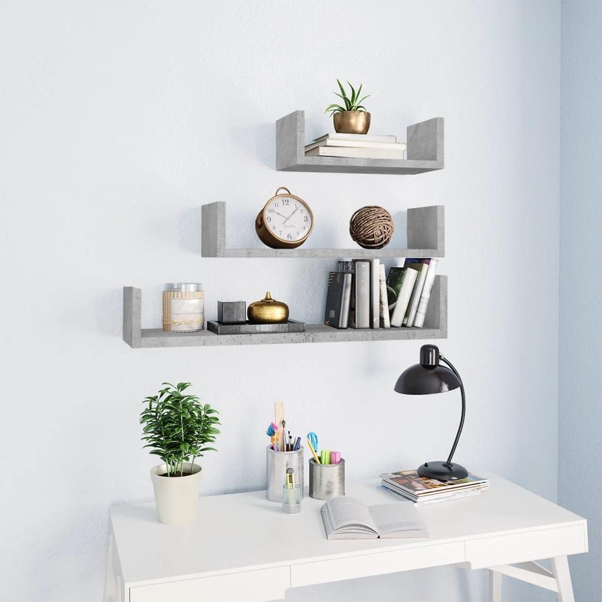 Voir la diapositive 1 : VIDAXL Etageres murales 3 pcs Gris beton Bois d'ingenierie