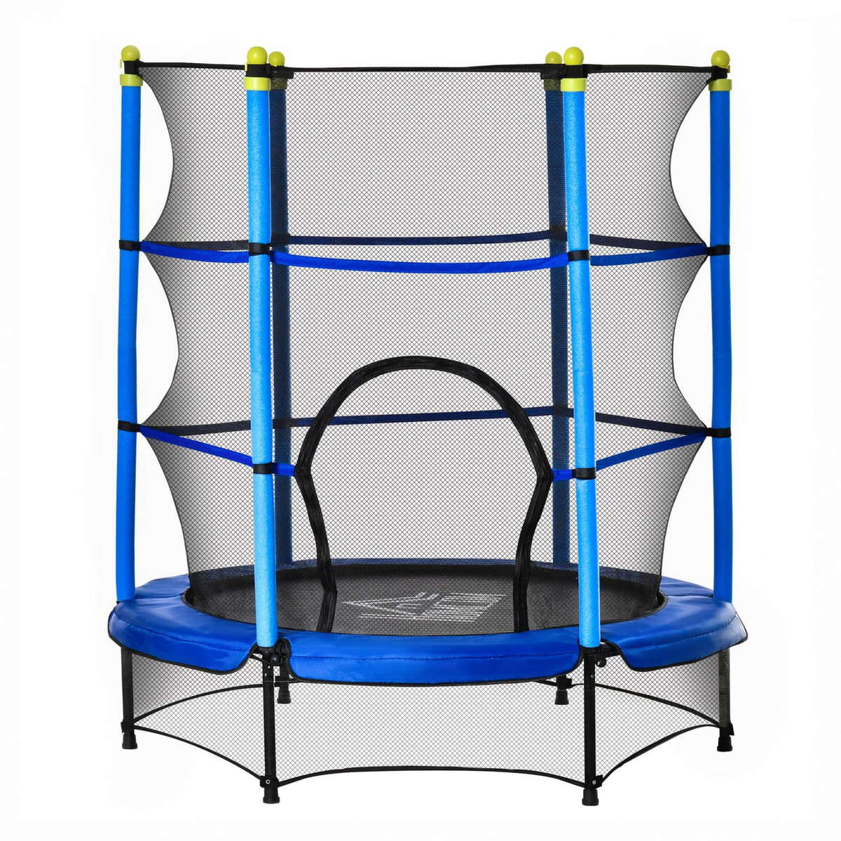 HOMCOM Trampoline enfant Ø 1,40 × 1,60H m filet de sécurité porte zipée couvre-ressorts 6 poteaux rembourrés inclus bleu