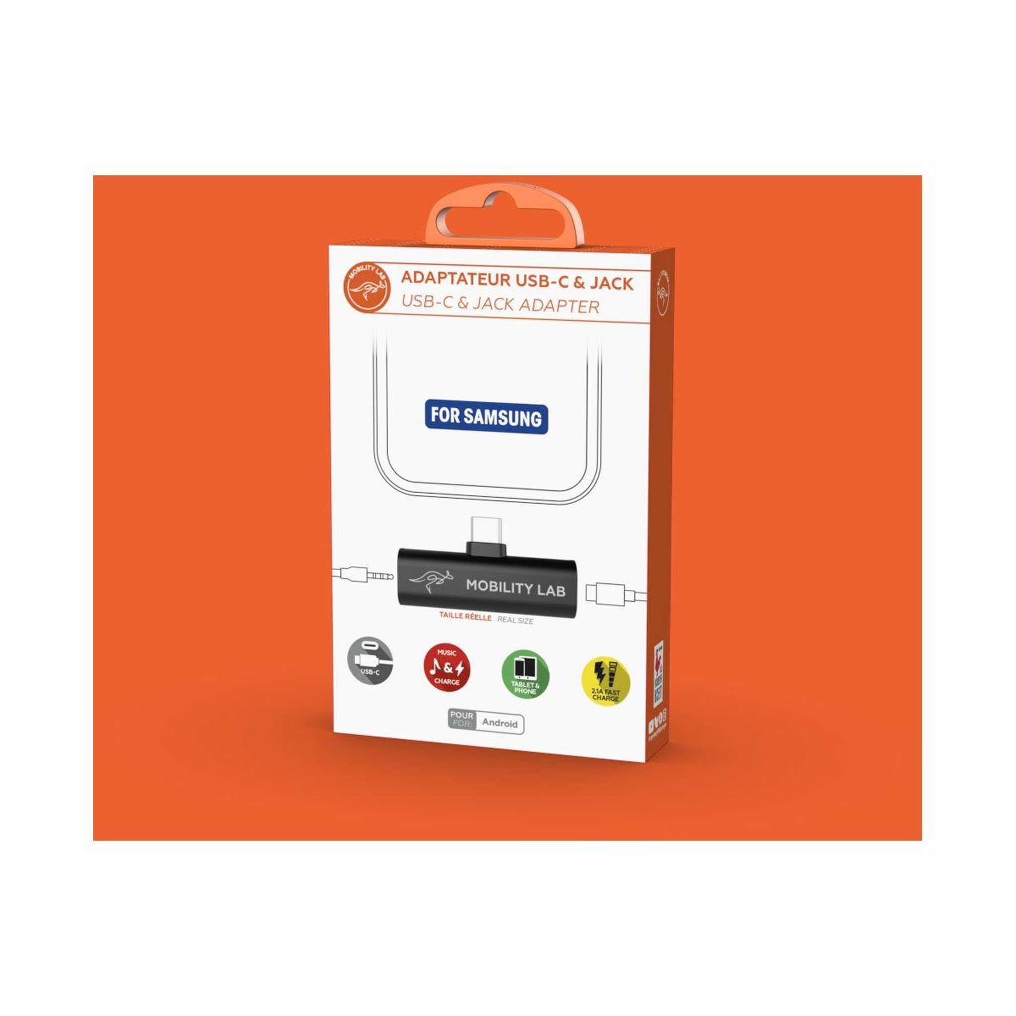 Voir la diapositive 3 : Mobility Lab Adaptateur usb c usb-c vers jack + charge rapide noir
