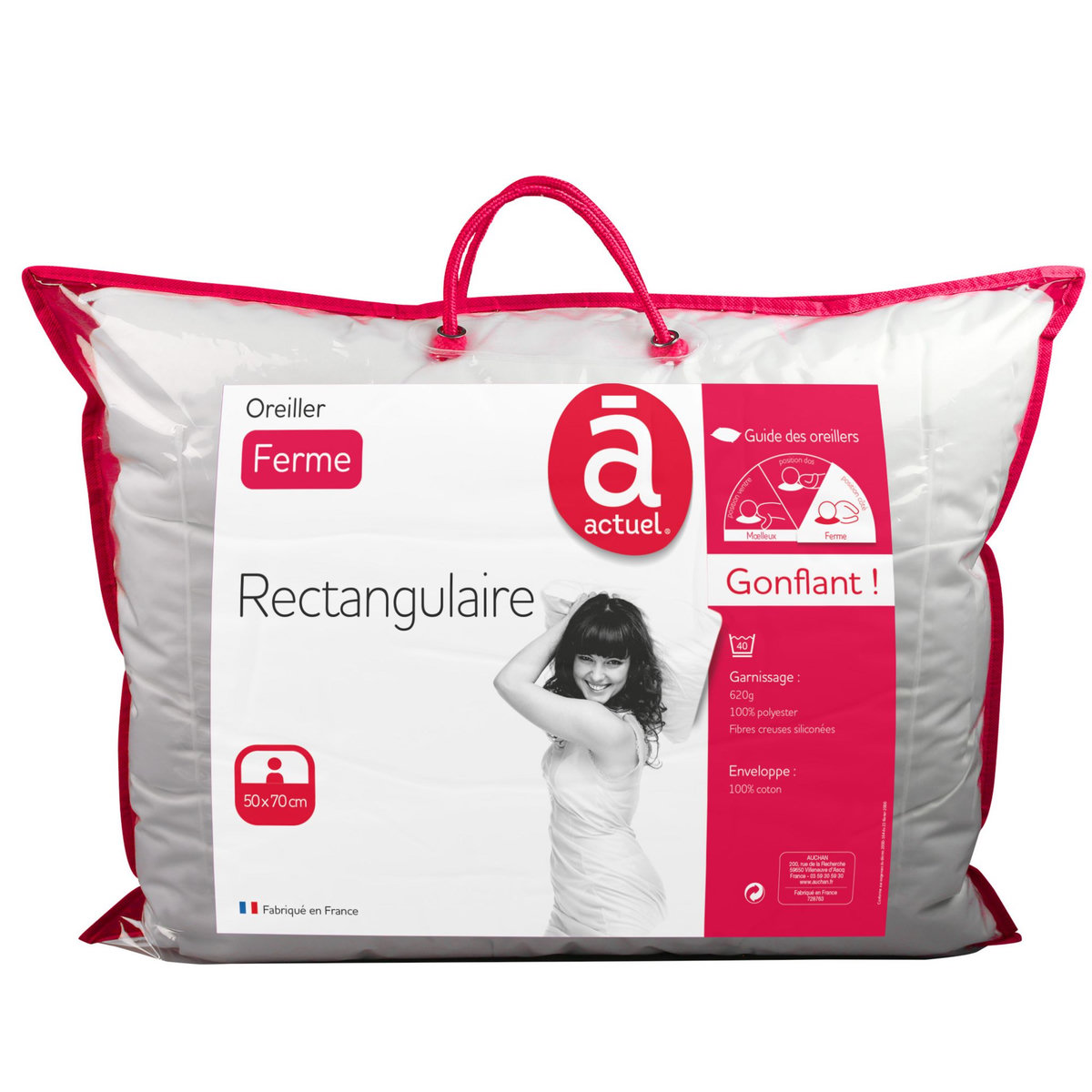 ACTUEL Oreiller ferme enveloppe 100% coton