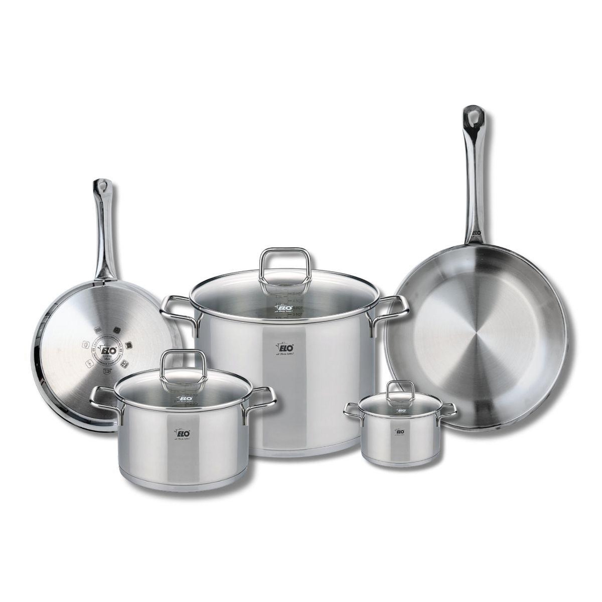 ELO Ensemble de 2 poêles de cuisson 24 et 28 cm et 3 faitouts 12, 20 et 26 cm elo profi citrin