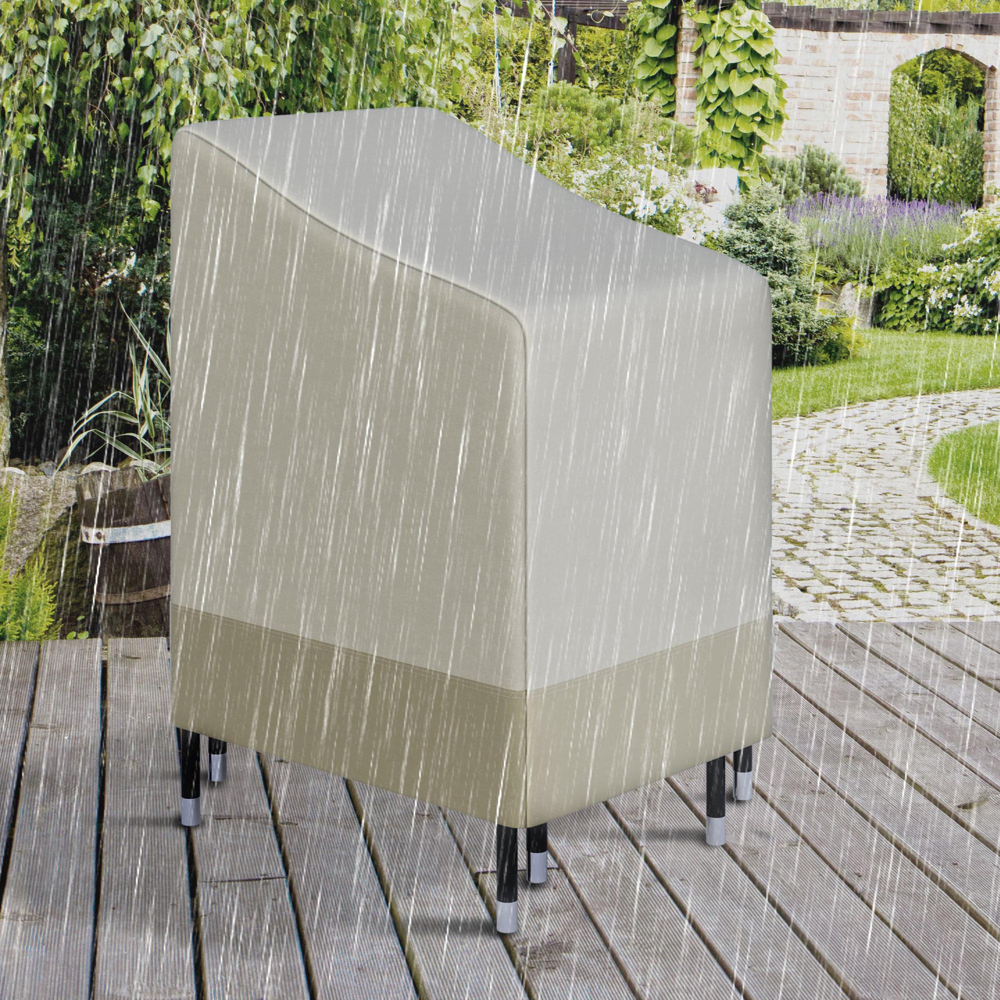 Voir la diapositive 4 : OUTSUNNY Housse de protection chaises de jardin empilables bâche étanche 70l x 90l x 115h cm oxford haute densité 600d beige café
