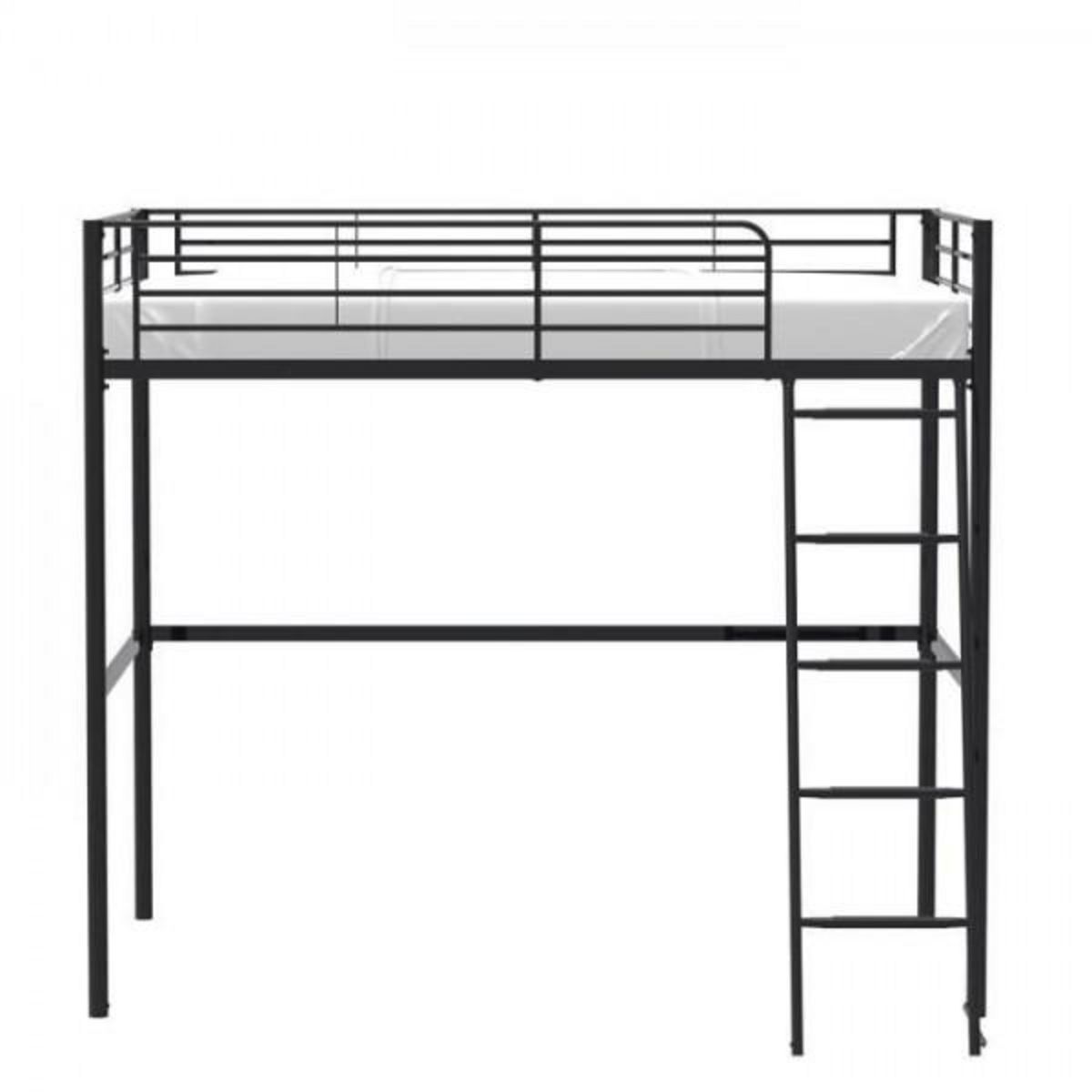 MARKET24 Lit mezzanine en métal ELIOT - Noir - Sommier inclus - 140 x 200 cm