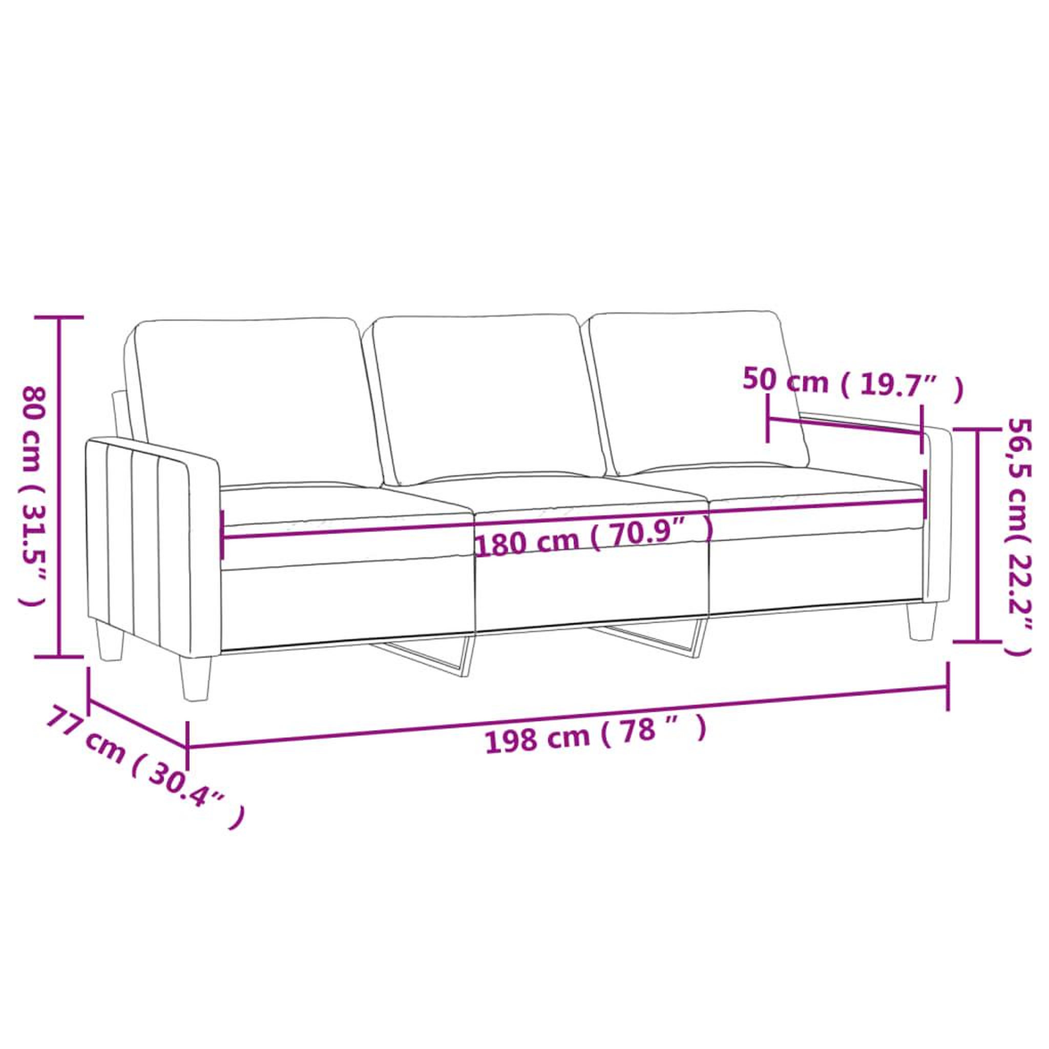 Voir la diapositive 6 : VIDAXL Canape a 3 places Noir 180 cm Tissu