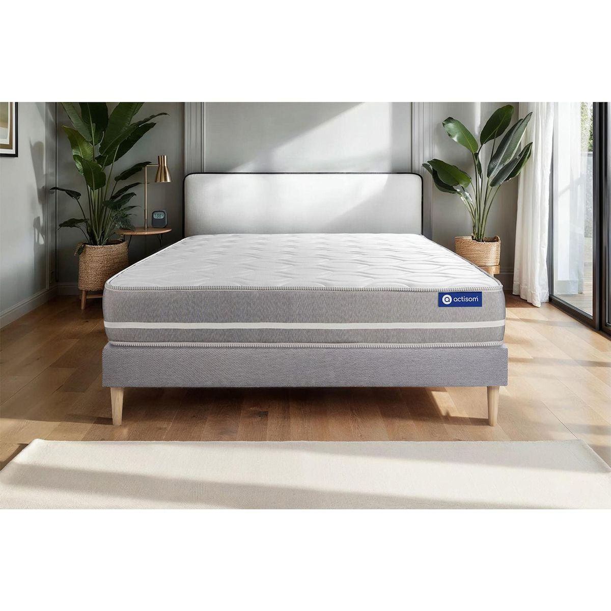 ACTISOM Ensemble matelas Ressorts ensachés ACTIFLEX TOUCH 180x200 3zones de confort + sommier KIT gris