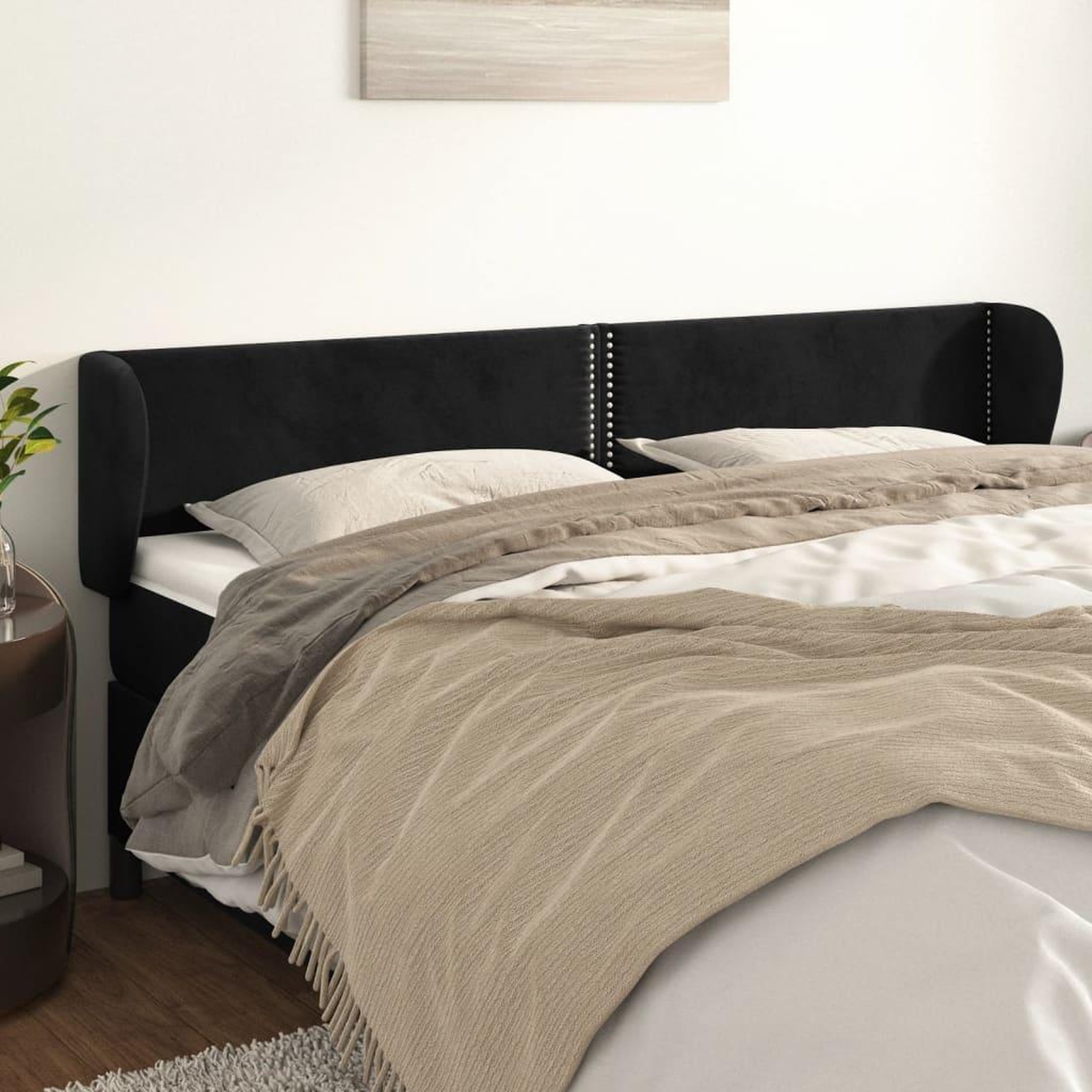 Voir la diapositive 1 : VIDAXL Tete de lit avec oreilles Noir 163x23x78/88 cm Velours
