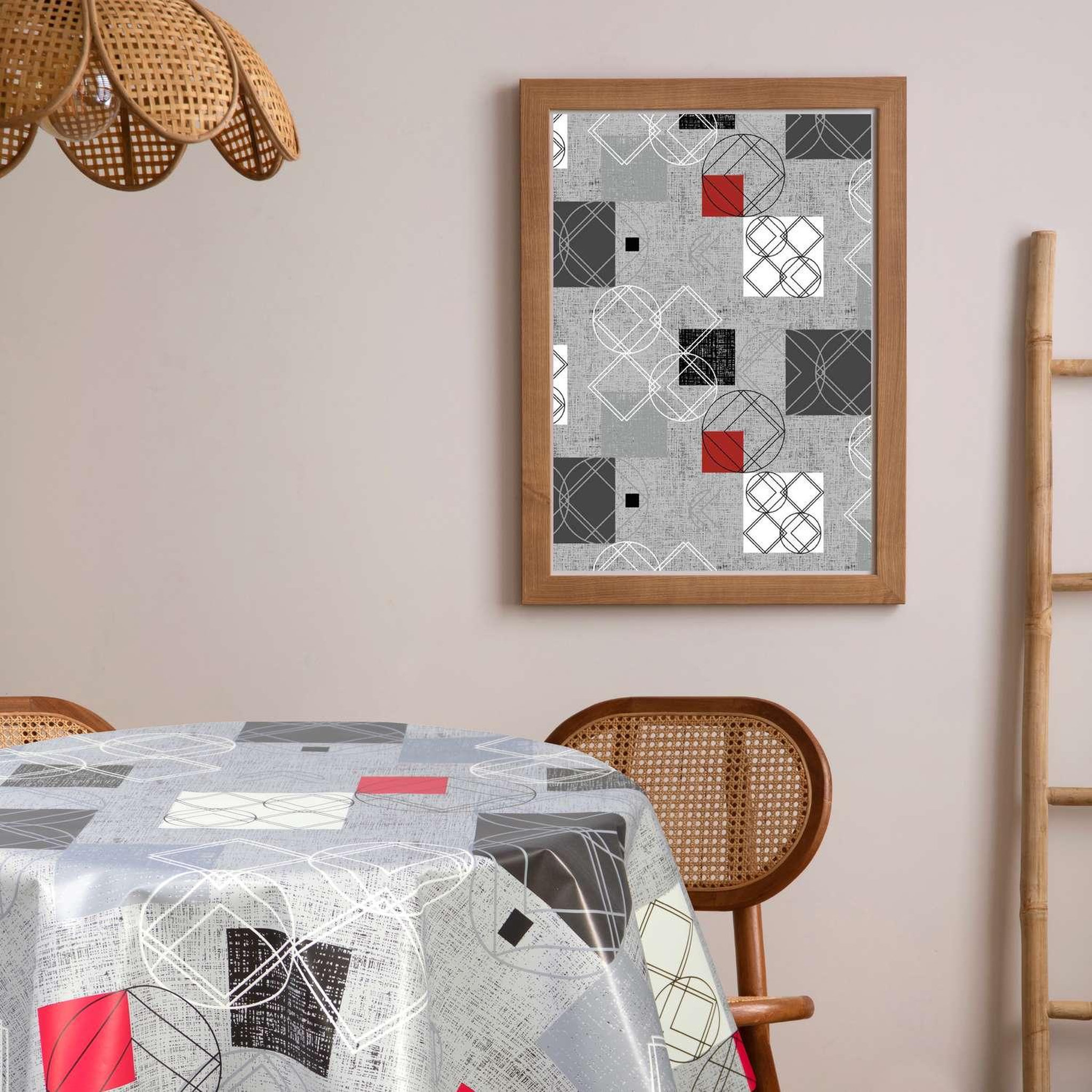 Voir la diapositive 2 : HABITABLE Nappe en toile cirée ronde Moma - Diam. 135 cm - Gris