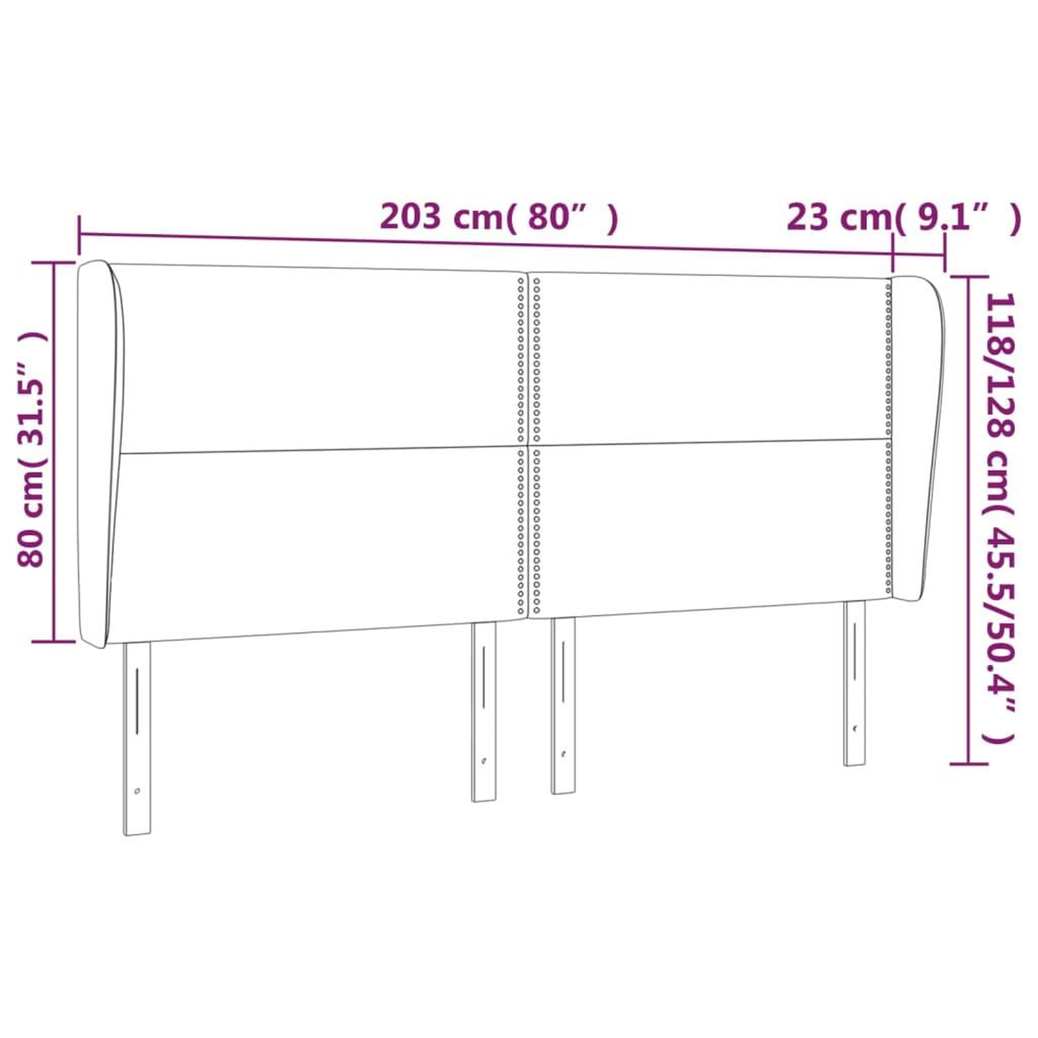 Voir la diapositive 6 : VIDAXL Tete de lit avec oreilles Marron fonce 203x23x118/128 cm Tissu