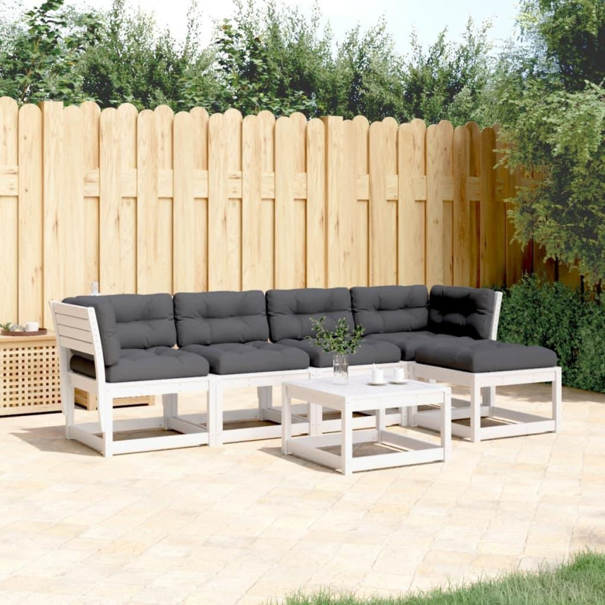 VIDAXL Salon de jardin 5 pcs avec coussins blanc bois massif de pin