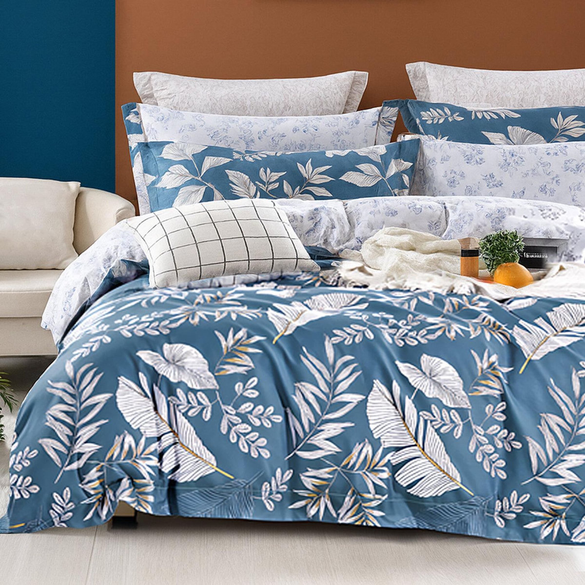 Home collection Parure housse de couette 100 % coton 57 fils Azuralis