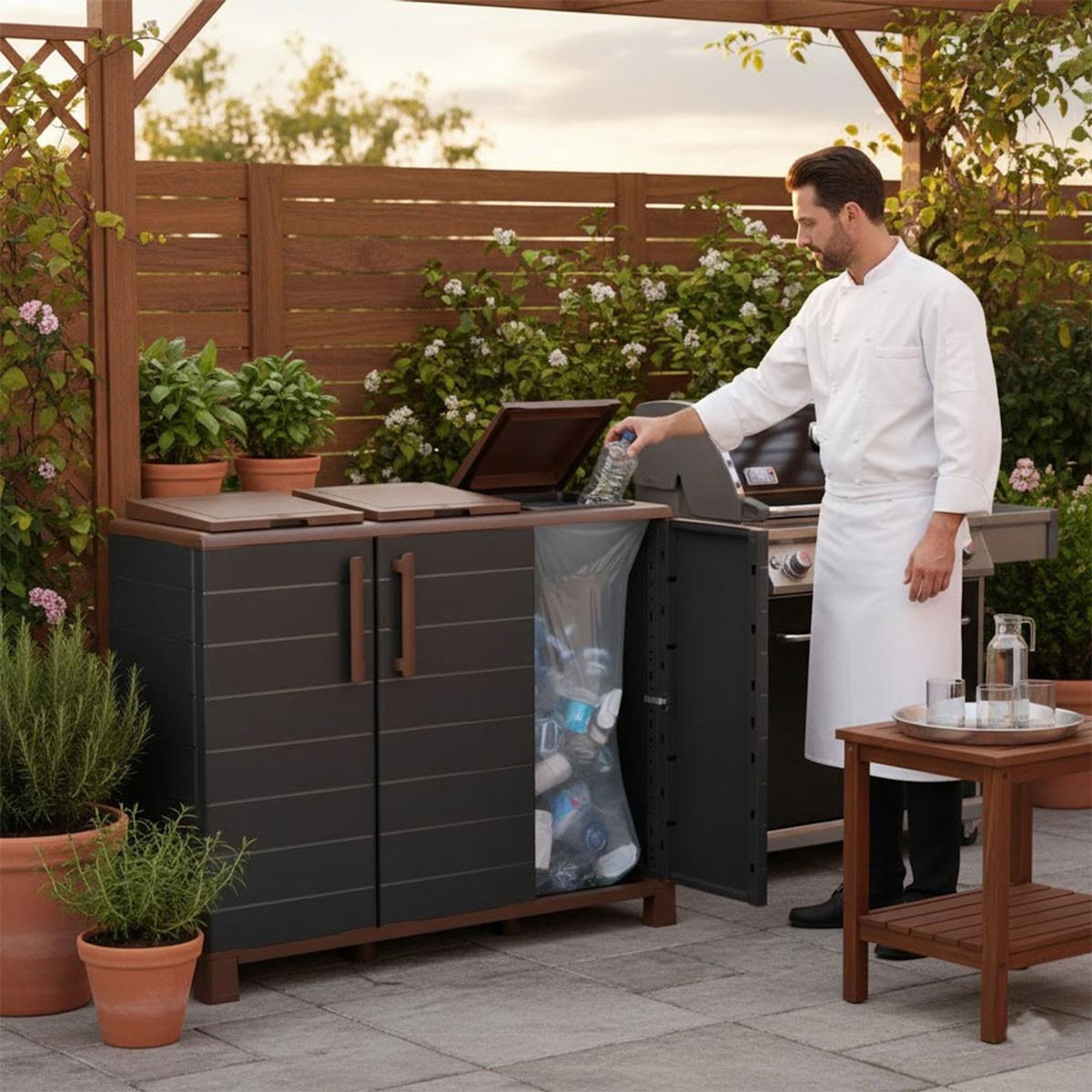 ART PLAST Abri Poubelles 3 Sacs Anthracite - Armoire Cache Poubelle de Tri Sélectif 102 x 37 x 90 cm Terrasse, Restaurant Art Plast
